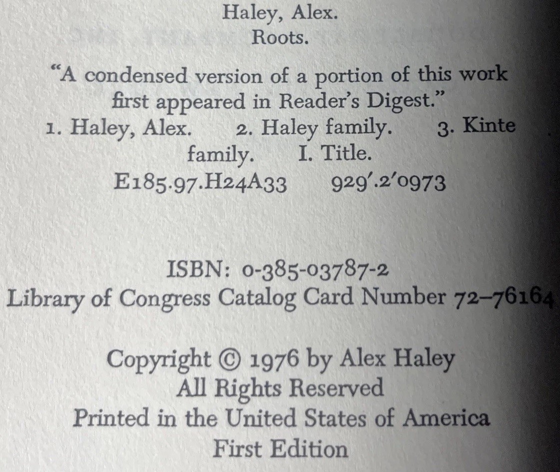 ROOTS by Alex Haley 1976 TRUE STATED FIRST EDITION; 1ST/1ST PRINTING Vtg HC DJ