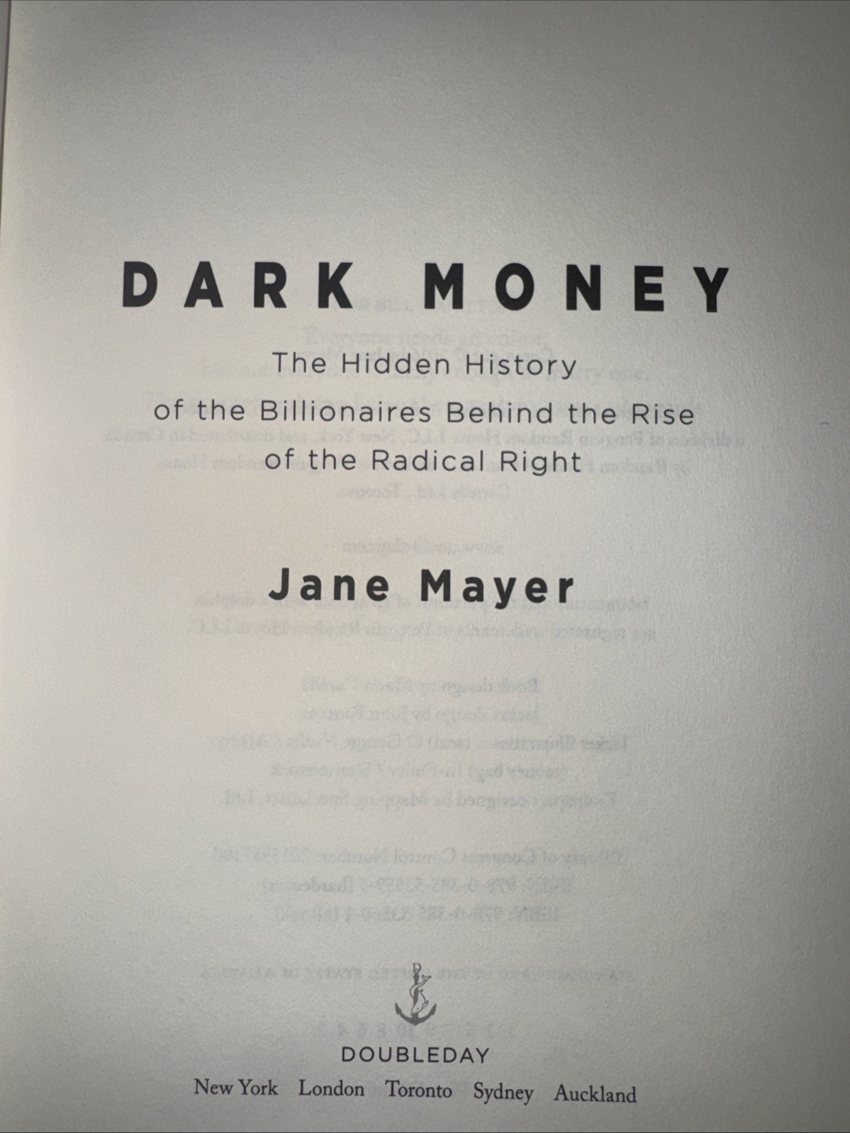 Dark Money By Jane Mayer 2016 HC