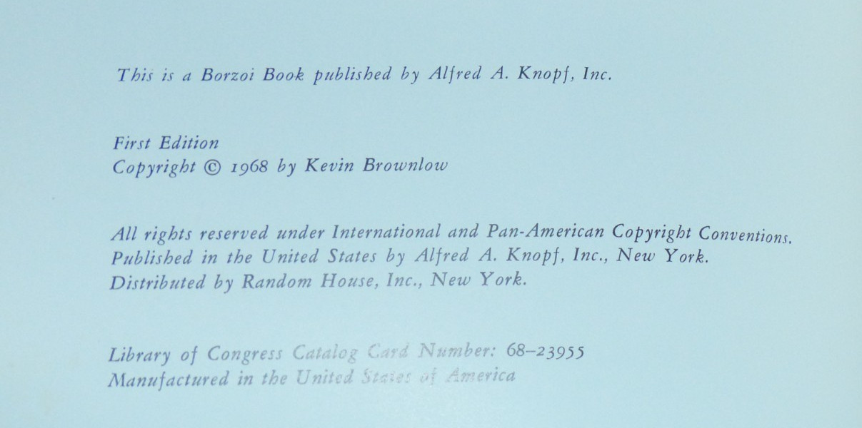 1969 1st DJ VG+ Kevin Brownlow THE PARADE’S GONE BY Silent Film Hundreds Photos