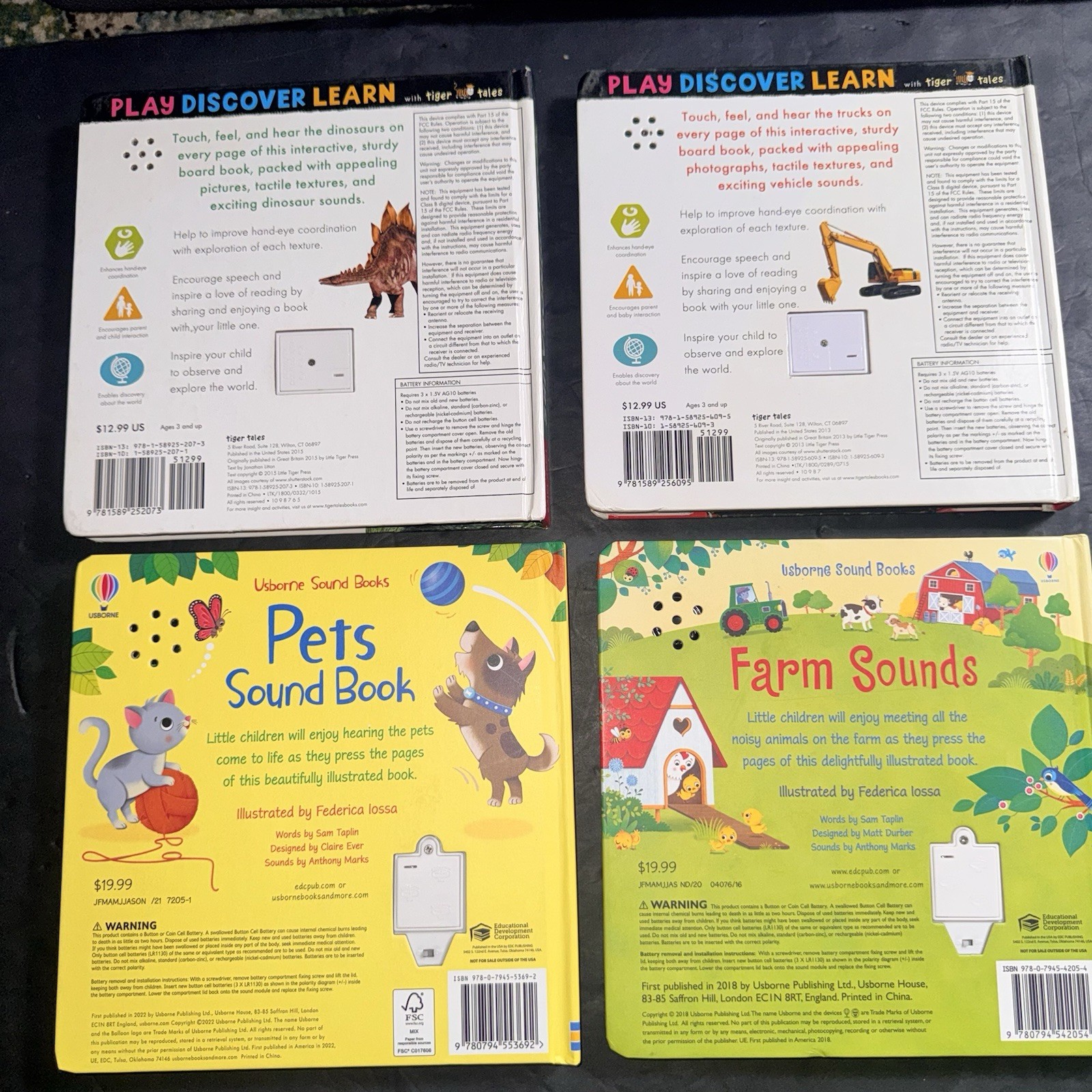 4 Kids Interactive & Sound Books Usborne Tiger Tales Farm Pets Trucks Dinos