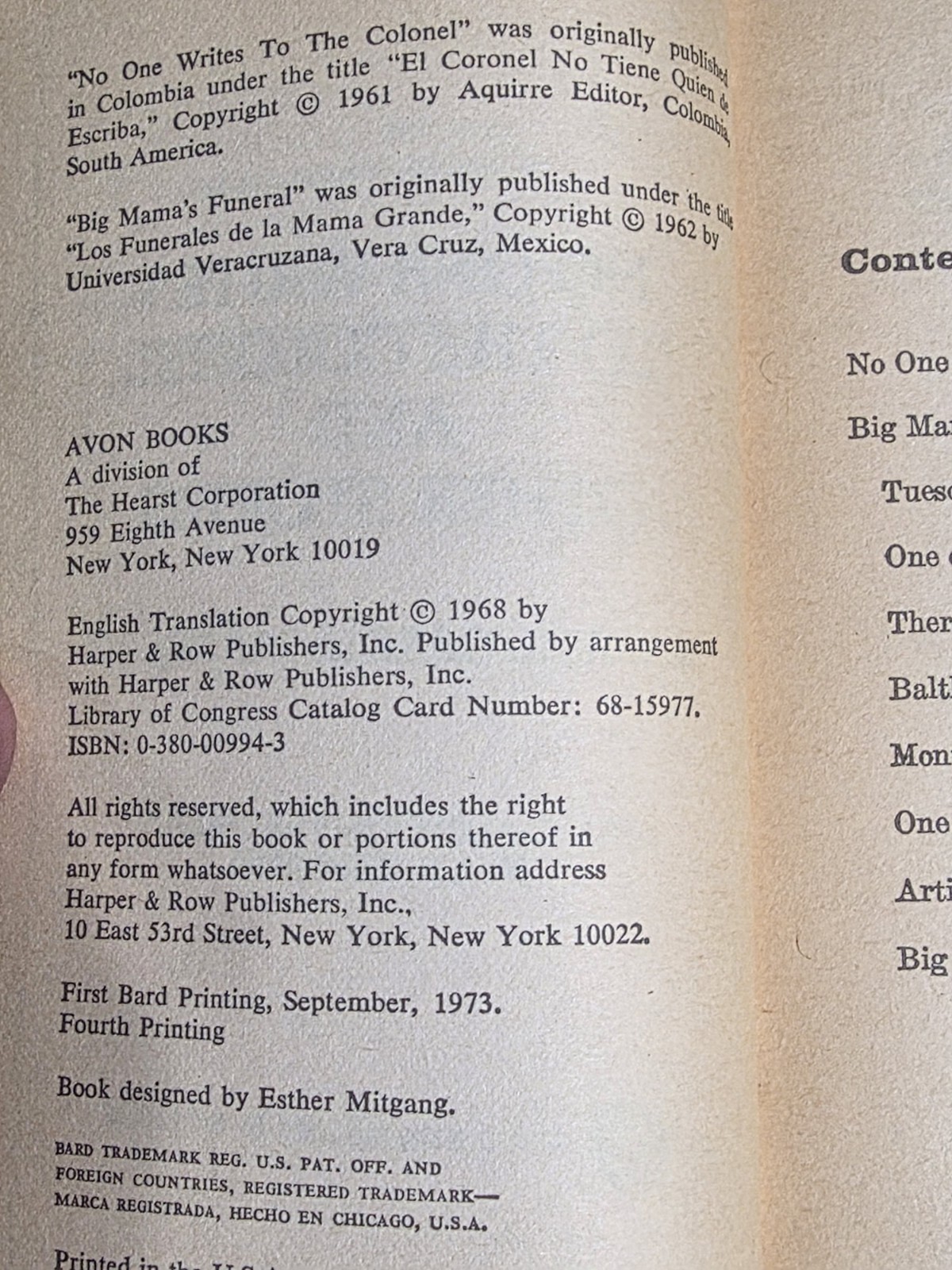 Gabriel García Márquez – No One Writes to the Colonel – First Bard Printing 1973