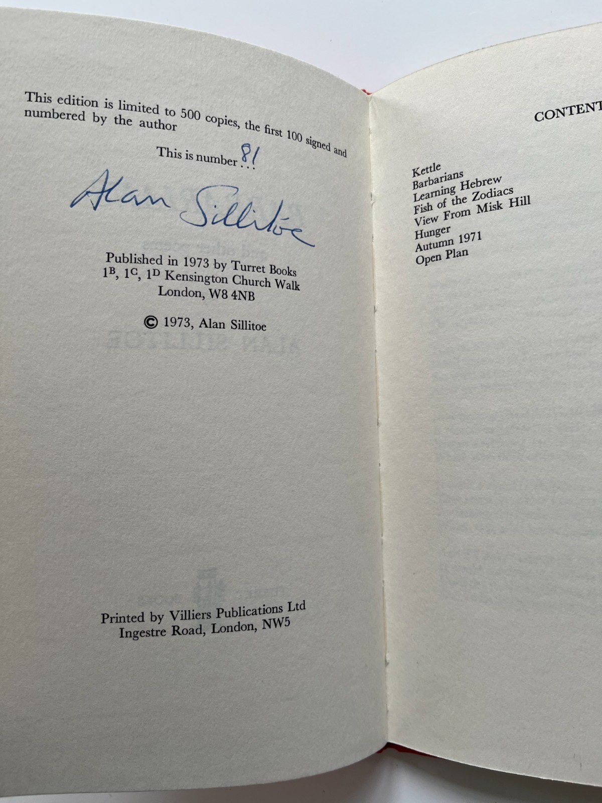 Alan SILLITOE / Barbarians and other Poems, SIGNED, 1st, 1973 Ltd 1/100 London