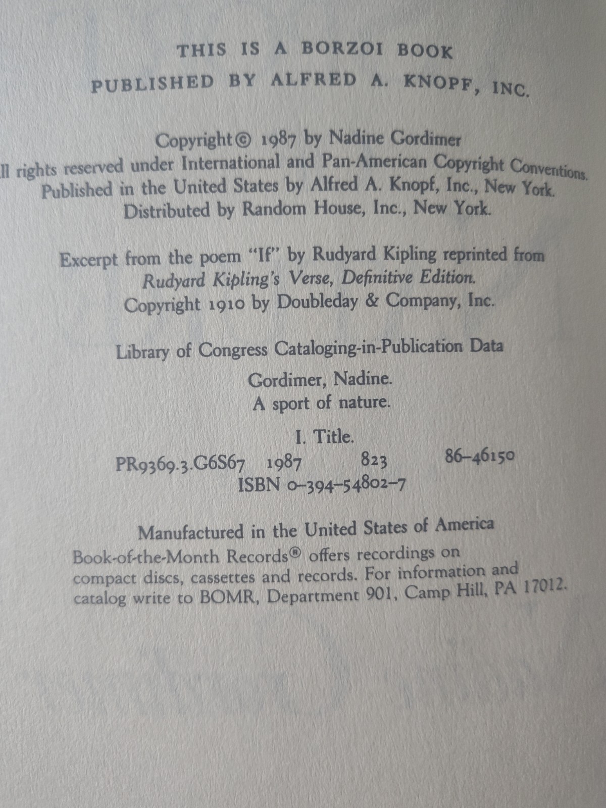 A Sport of Nature by Nadine Gordimer (1987)