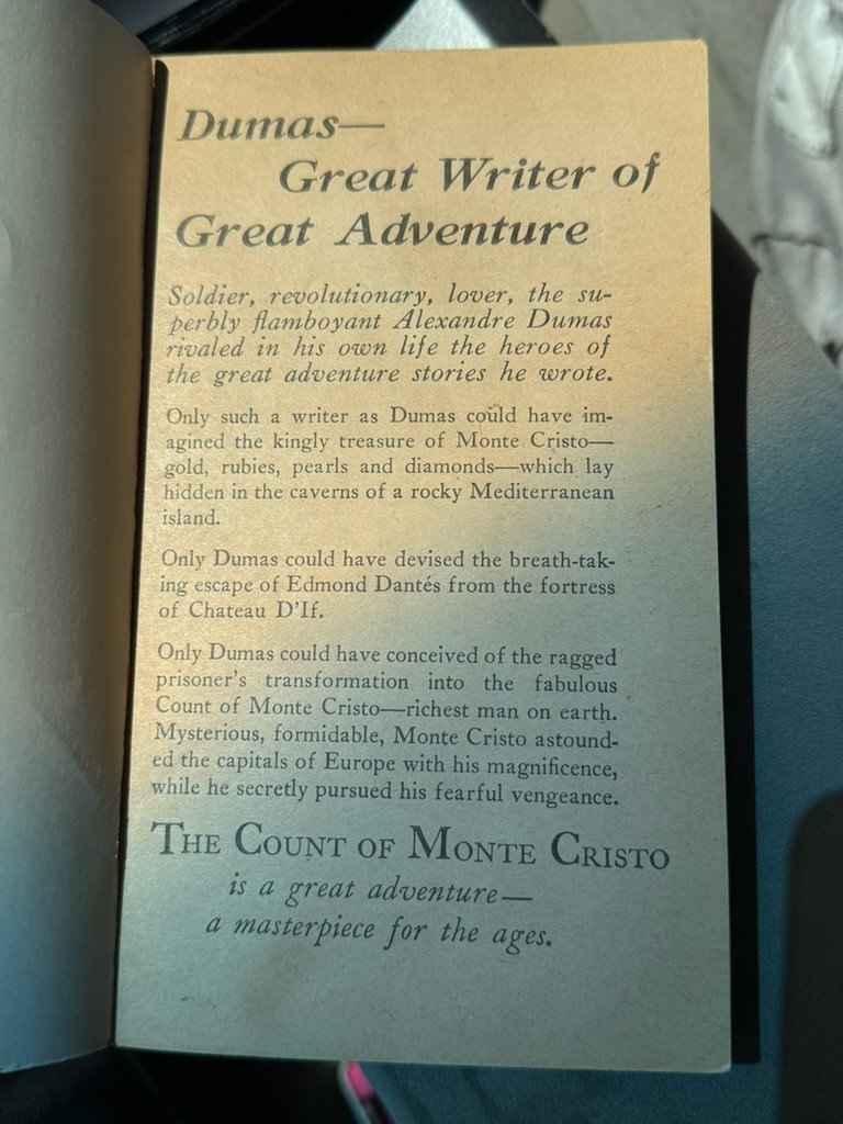 The Count of Monte Cristo Alexandre Dumas Vintage 1956 Bantam Paperback Book