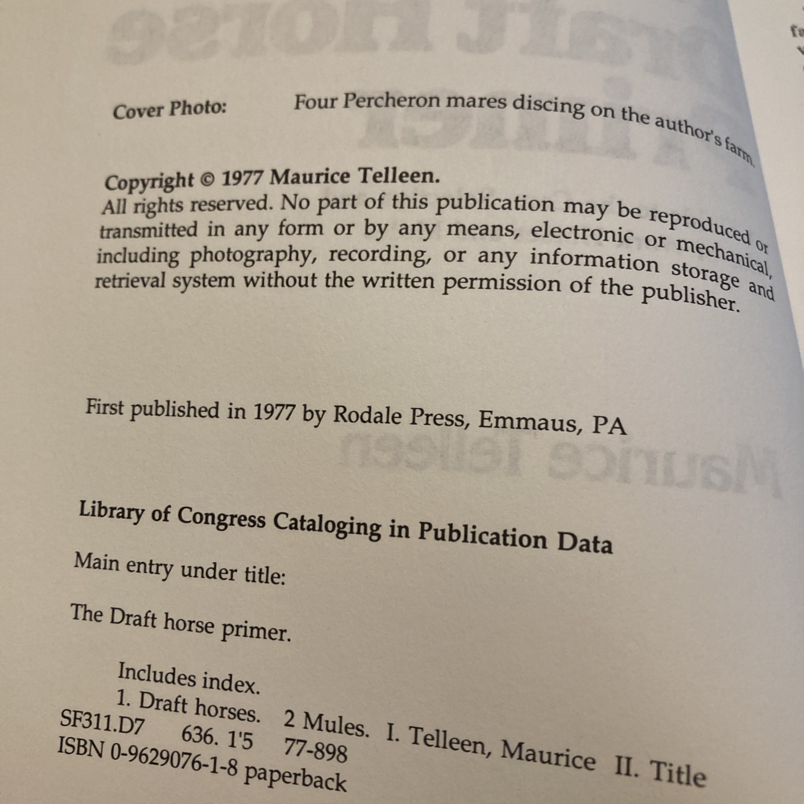 The Draft Horse Primer by Maurice Tellen 1977 Paperback 392 Pages