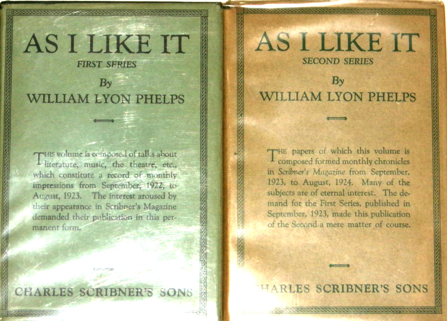 As I Like It : 1st Series/2nd Series by William Lyon Phelps 1924 Set HC VG+/VG