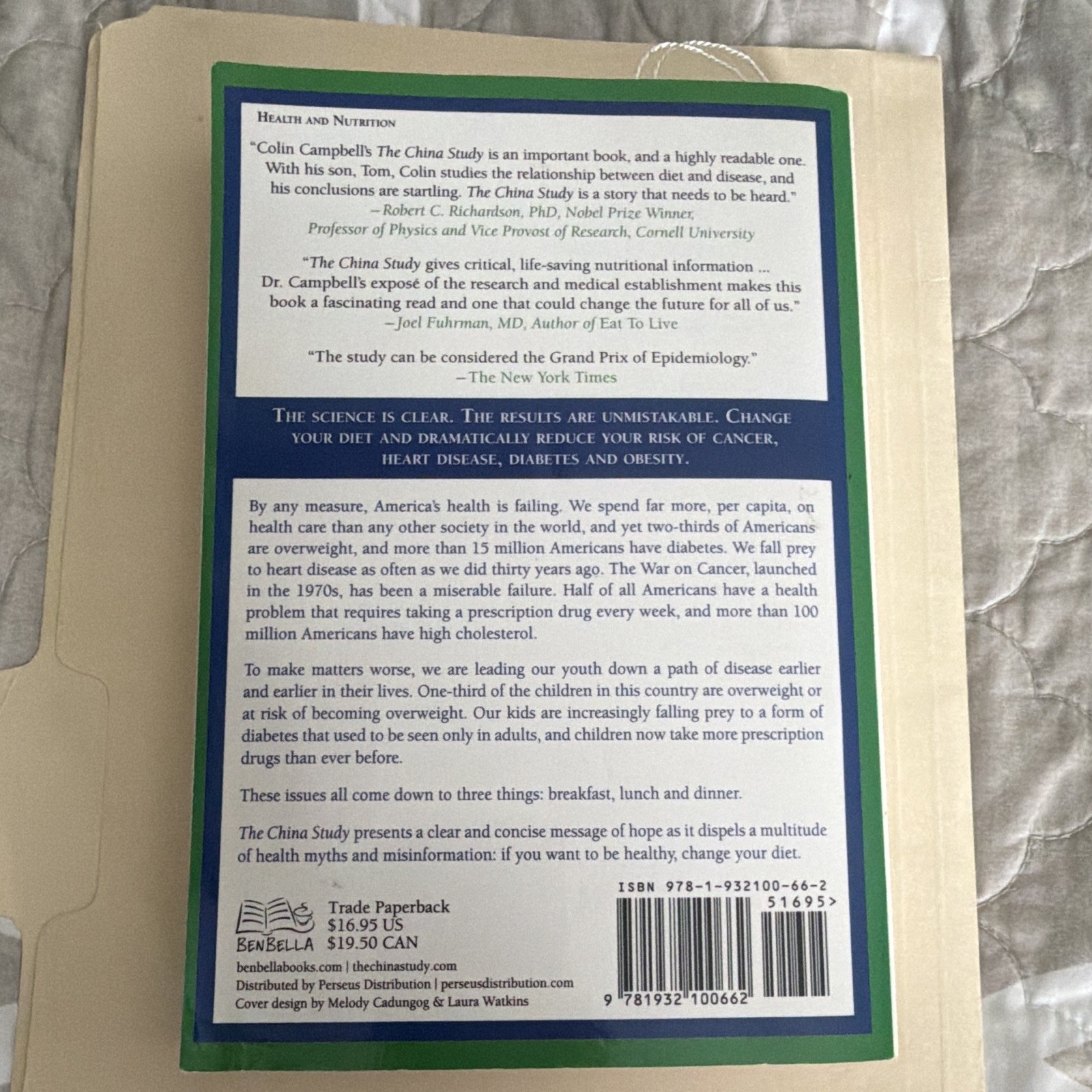 The China Study T. Colin Campbell PhD PB 2006 BenBella 1st Paperback Ed