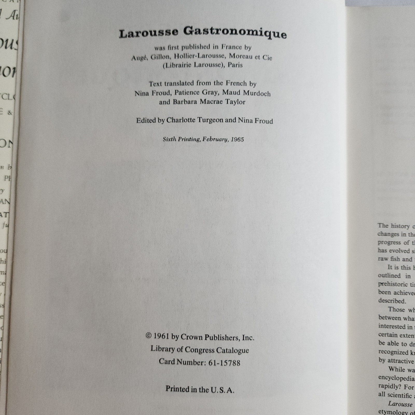 Larousse Gastronomique 1961 BCE American Edition HC/DJ