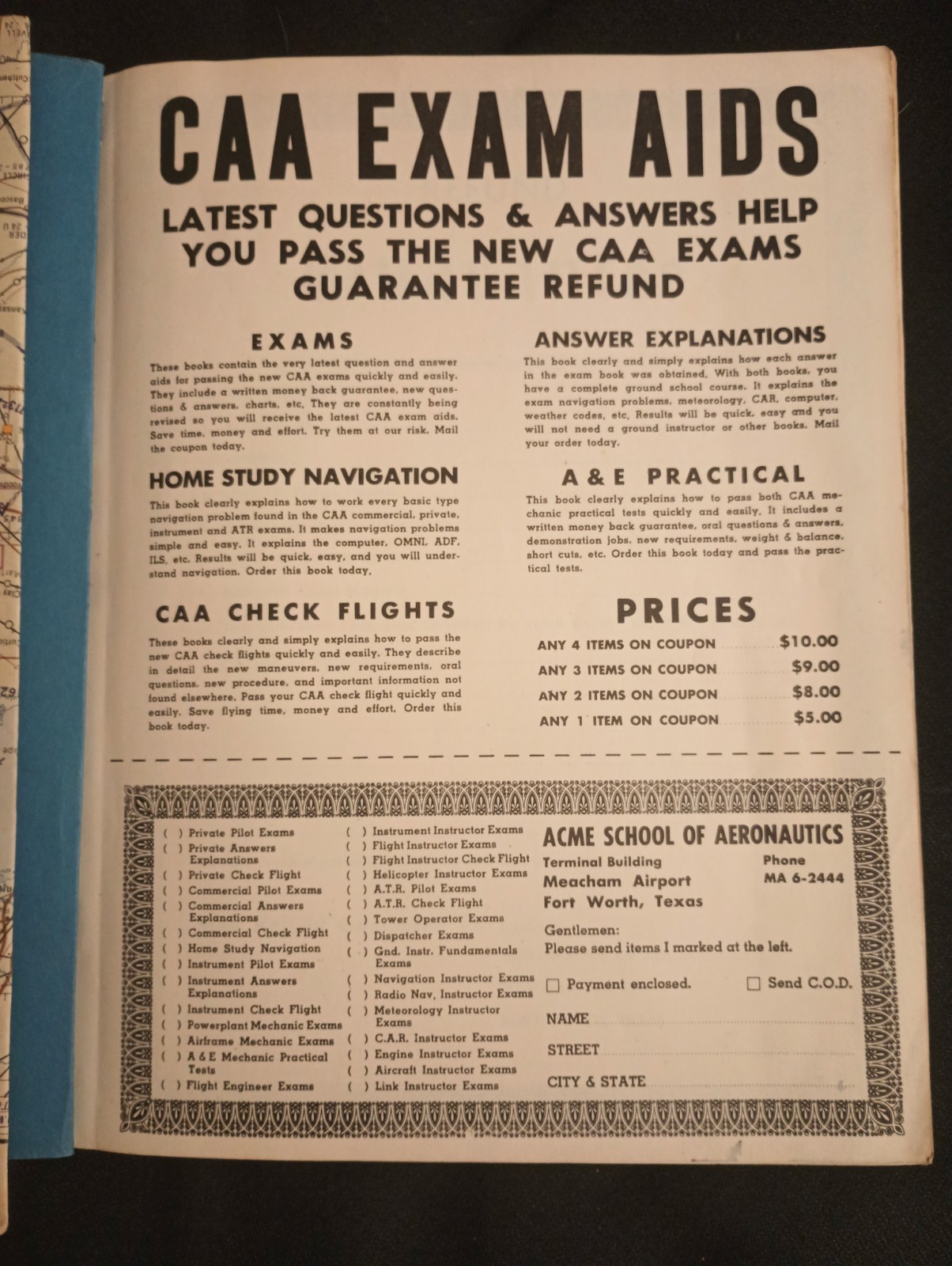 Commercial Pilot CAA Exams 1960 with Maps Acme School of Aeronautics
