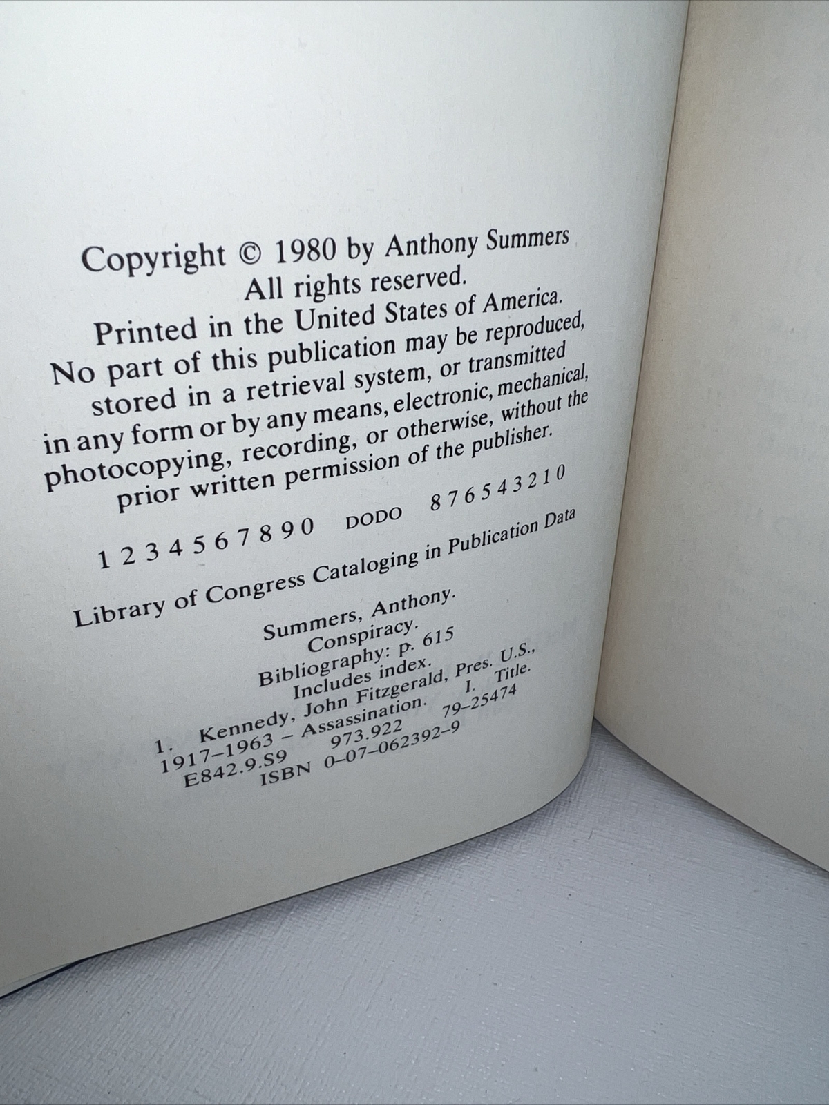 Conspiracy by Anthony Summers 1st Edition 1980 Hardcover