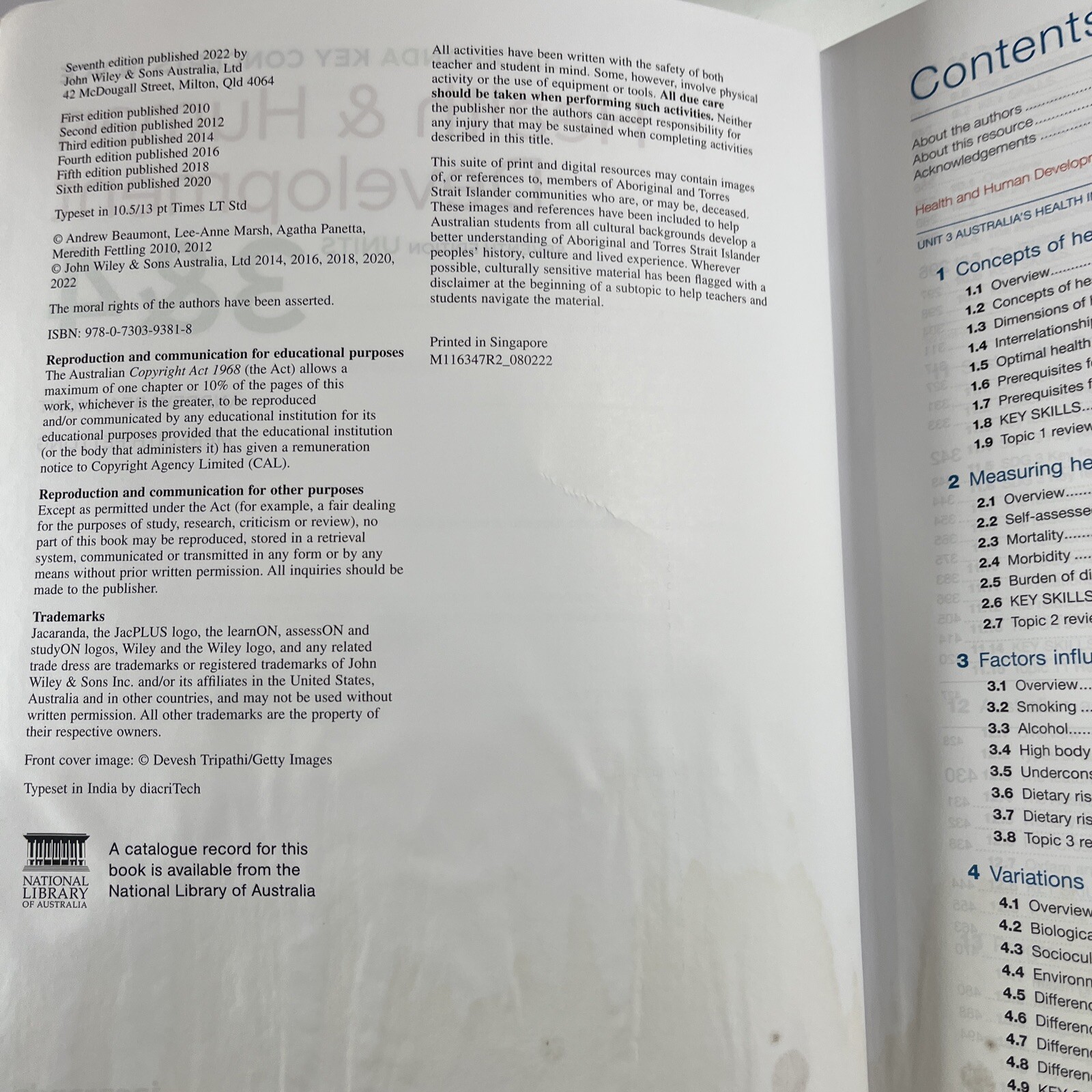 Jacaranda Health & Human Development Key Concepts in VCE Units 3 & 4 7th Edition