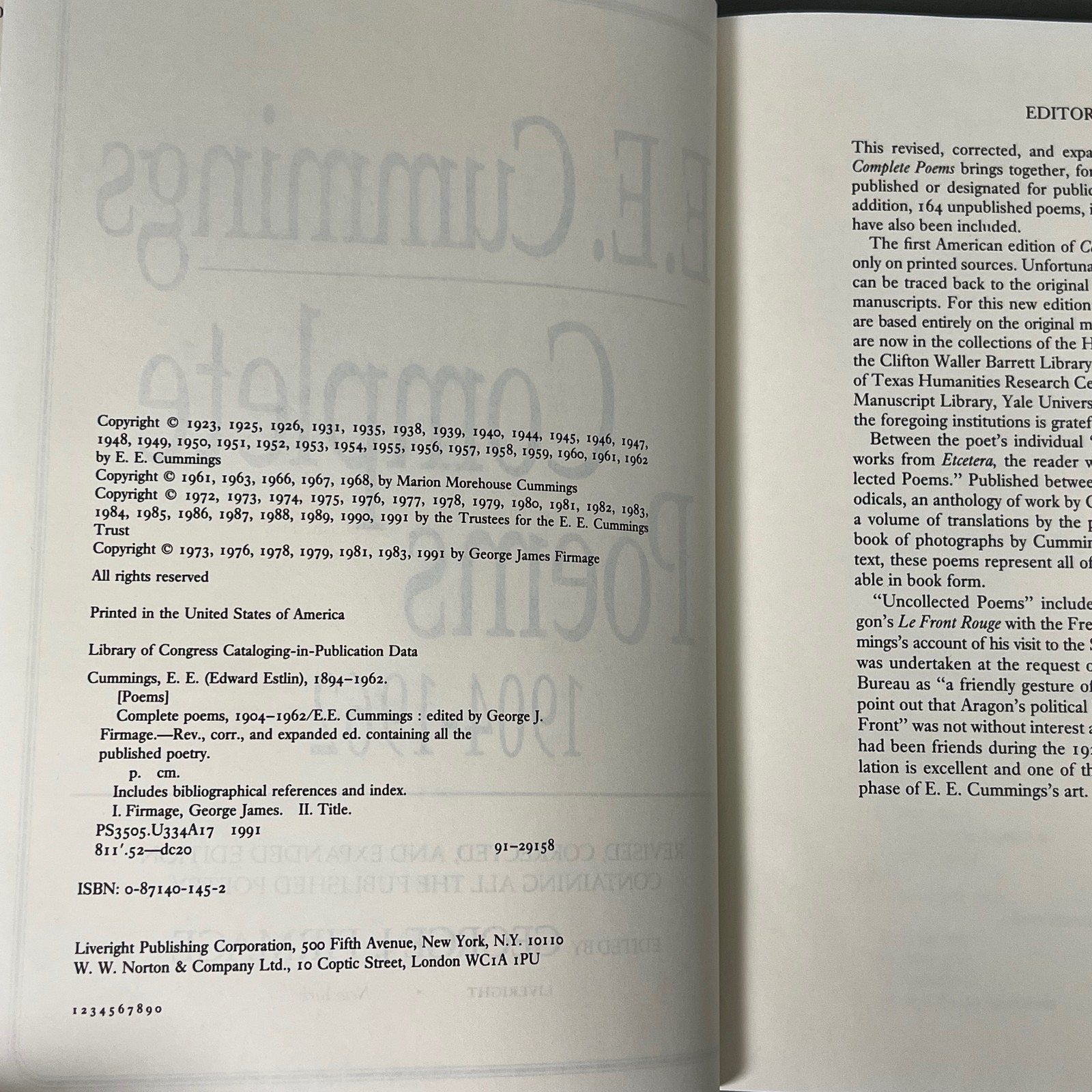 E. E. Cummings: Complete Poems, 1904–1962 HC/DJ 1993 First Printing Poetry Book