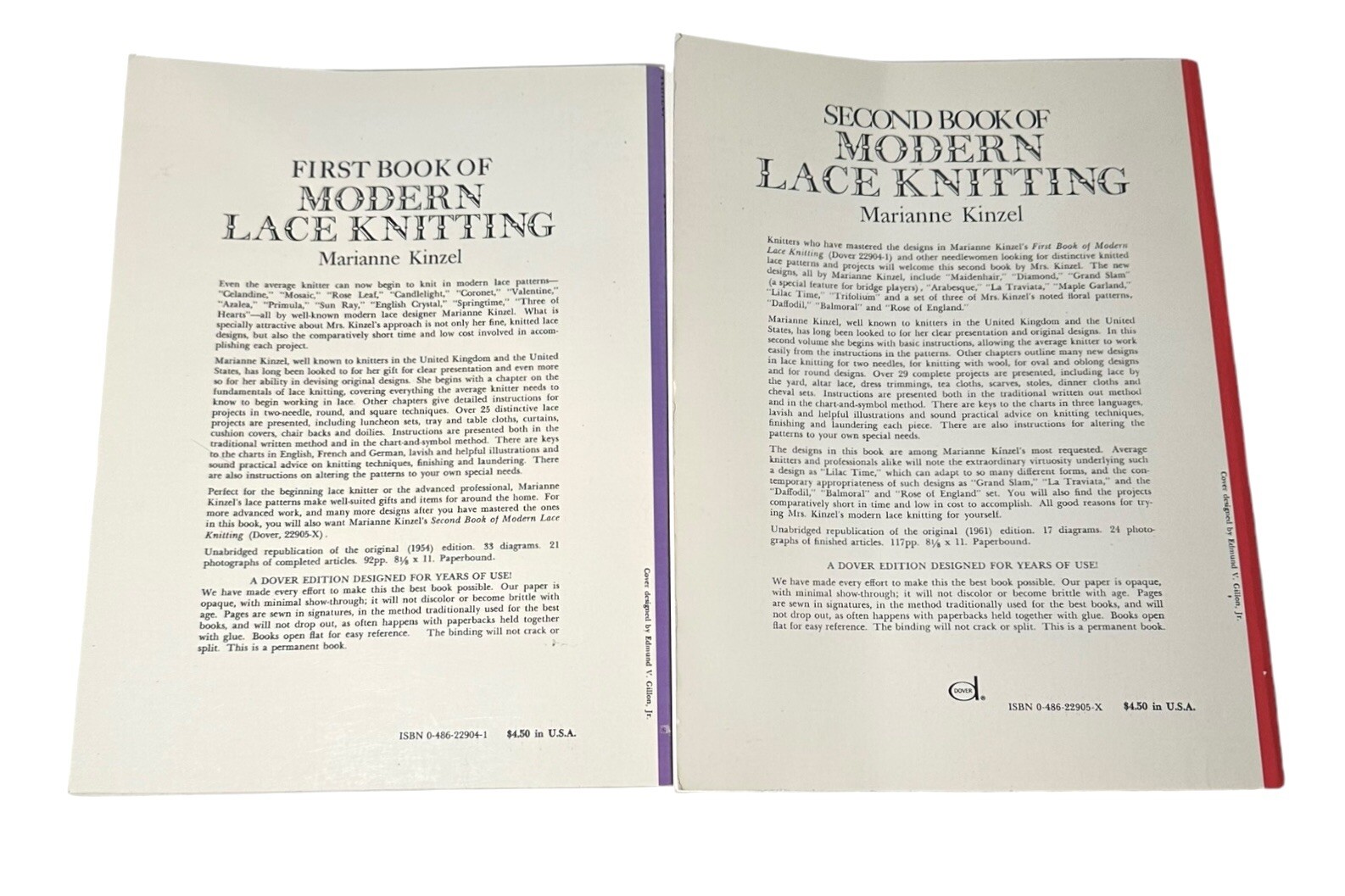 Modern Lace Knitting First and Second Books by Marrianne Kinzel Good Condition