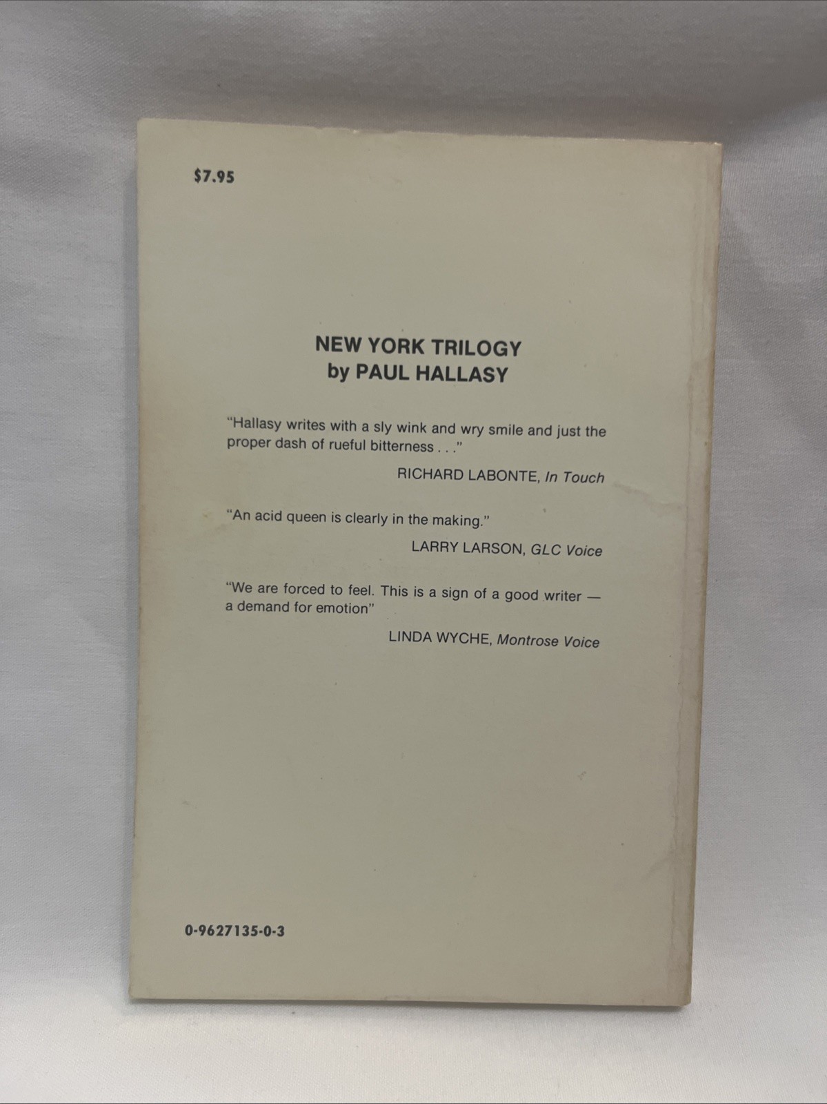 New York Trilogy by Paul Hallasy 1990 Trade Paperback First Edition 1st Printing