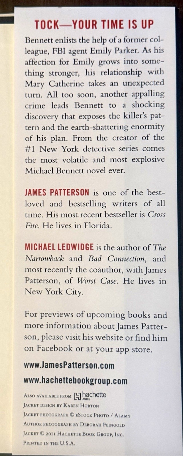 LARGE PRINT Tick Tock James Patterson & Michael Ledwidge 2011 Hardcover Like New