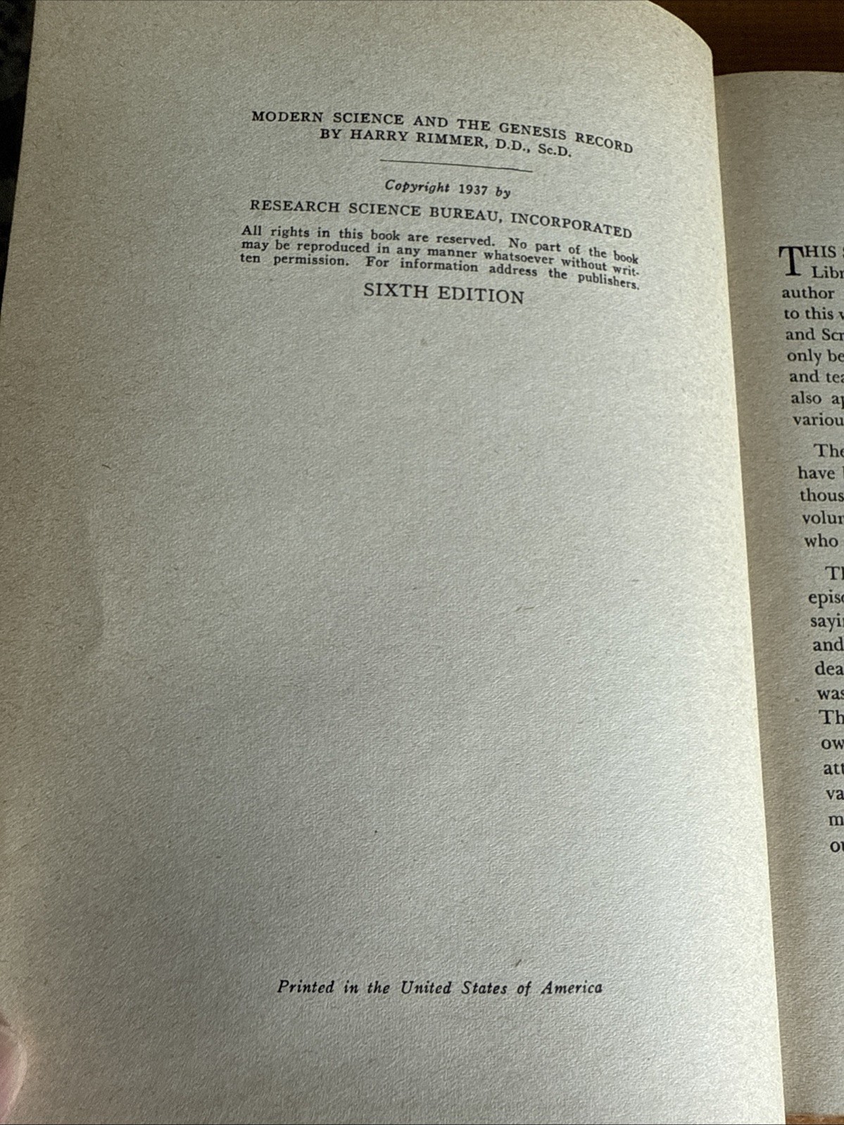 The Modern Science And The Genesis Record V2 By Harry Rimmer 6th Edition 1945 HB