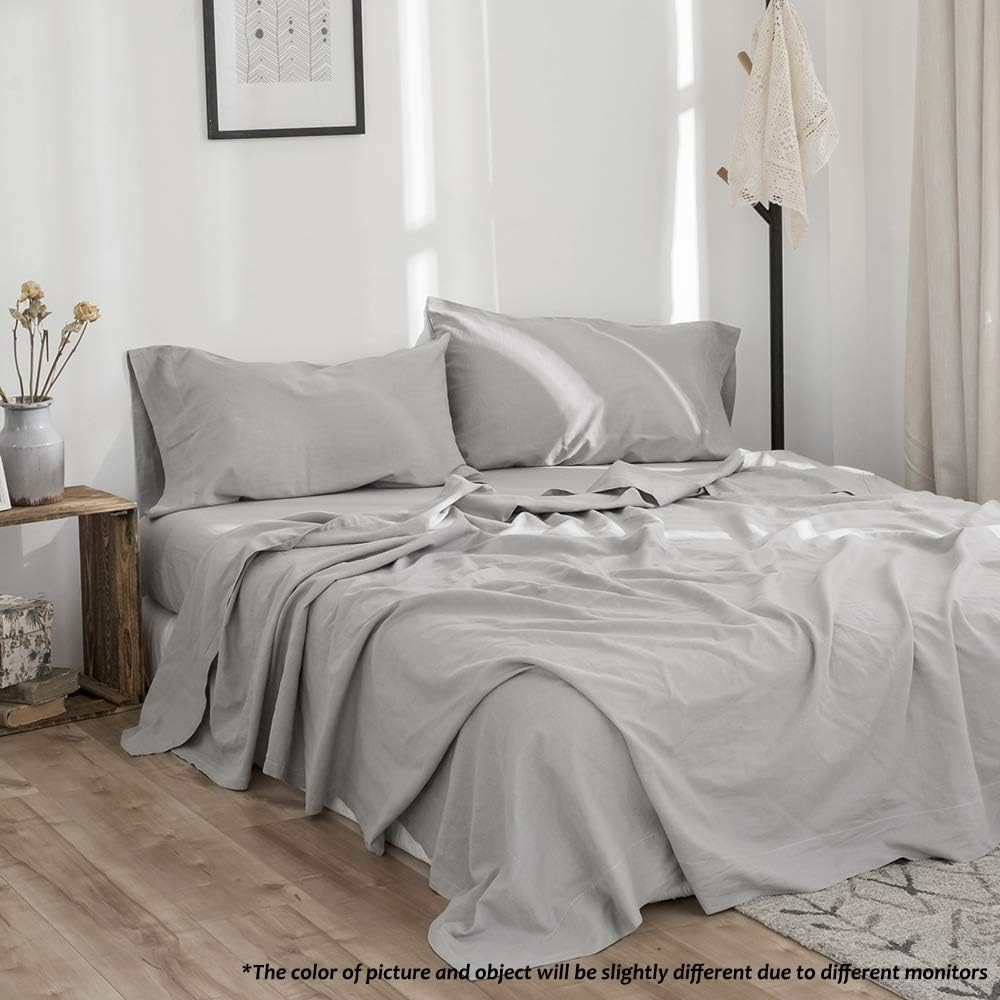 Simple&Opulence Belgian Linen Sheet Set Solid Color – 4 Pieces (1 Flat Sheet, 1