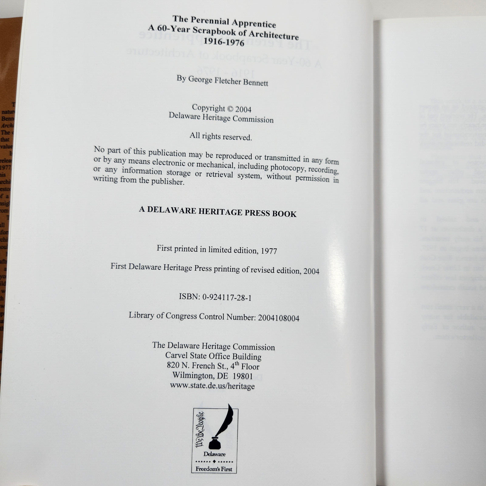 Perennial Apprentice 60 Years Achitecture Delaware History 1916 to 1976 Bennett