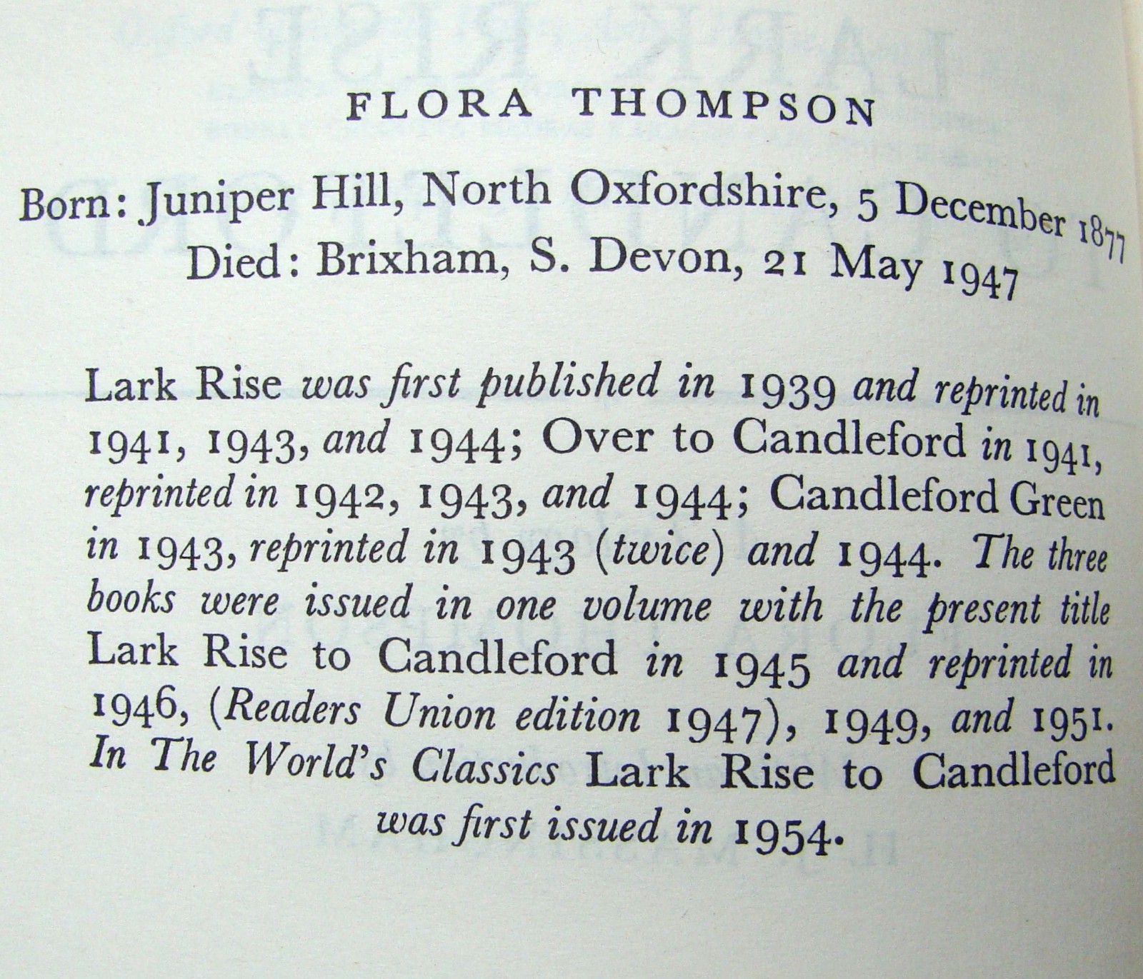 Lark Rise To Candleford ~1954 Vintage~ Thompson Trilogy Oxford & Buckinghamshire