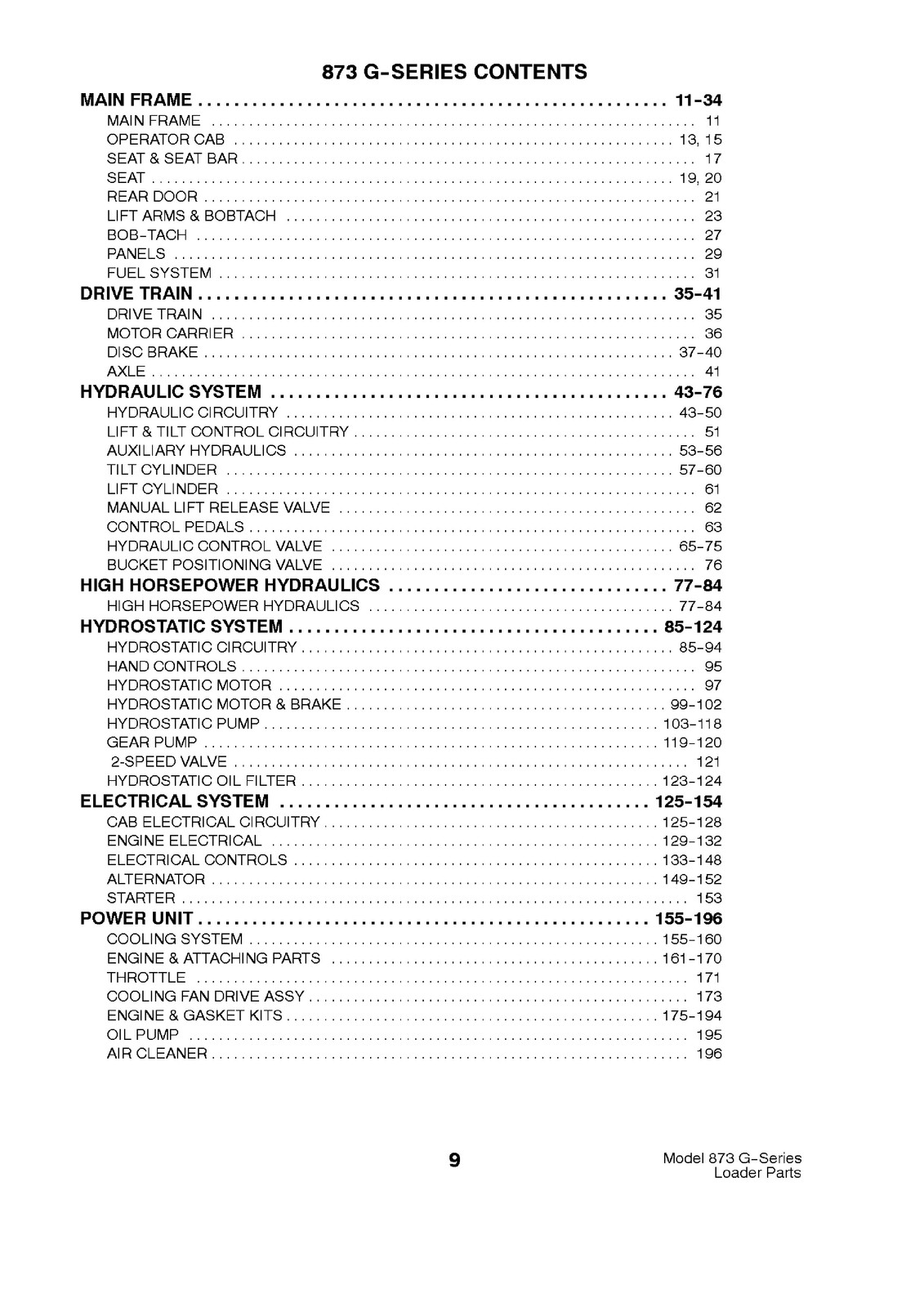 BOBCAT 873 G Series Parts Manual SN 514140001 514240001 517911001 Up – BOUND