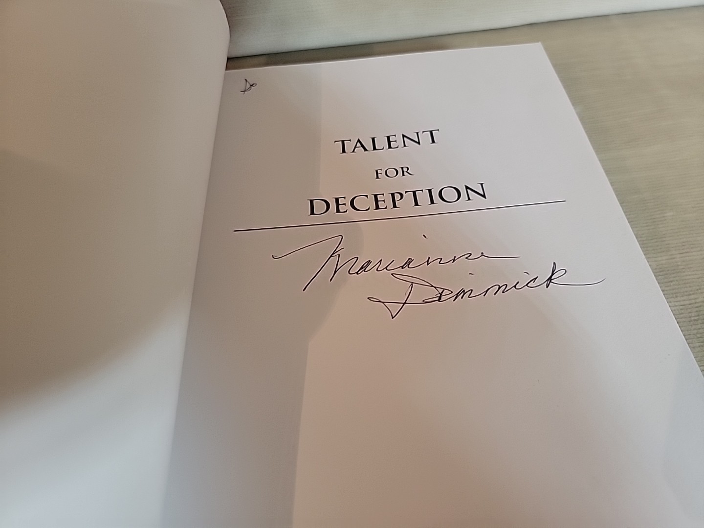 Talent for Deception, Dimmick, Marianne Signed Paperback Flaws In Photo