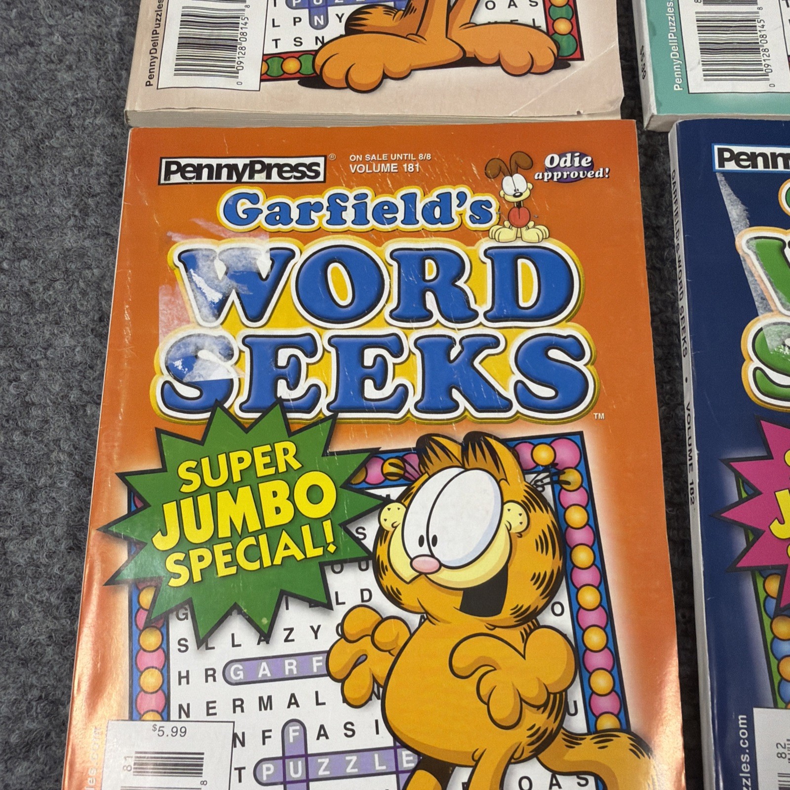 Penny Press Dell GARFIELD 4 Super Jumbo Word Seek Search Puzzle Books READ