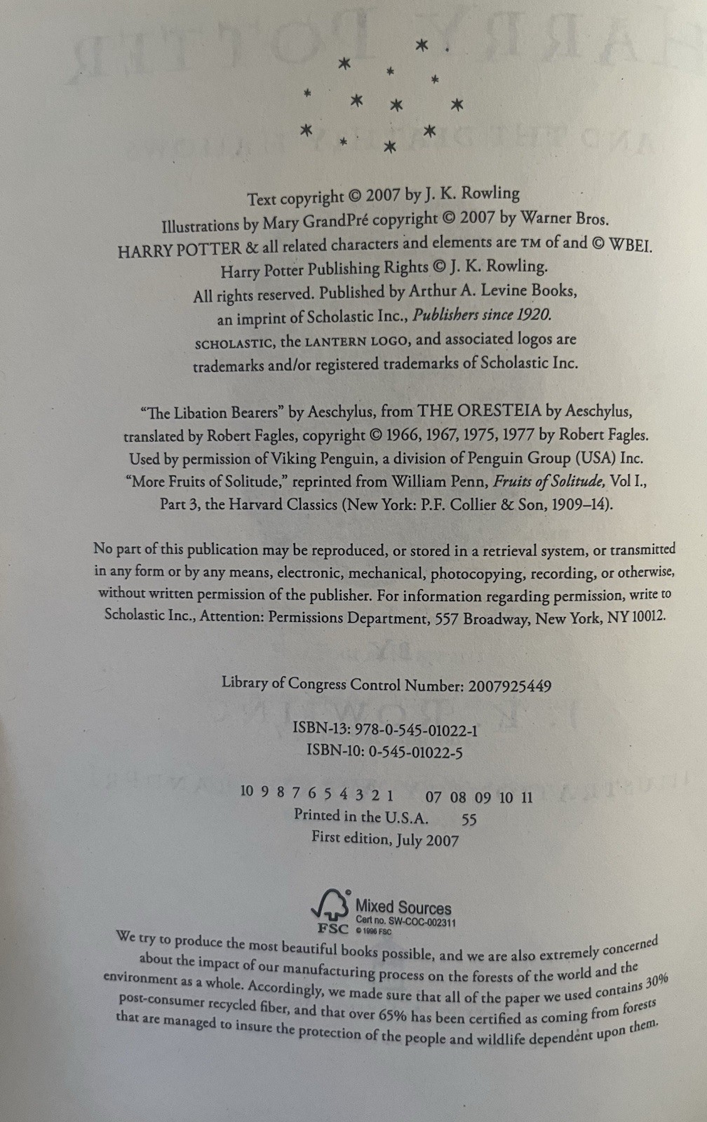 Harry Potter and the Deathly Hallows J.K. Rowling 1st/1st 2007 RARE Page Error