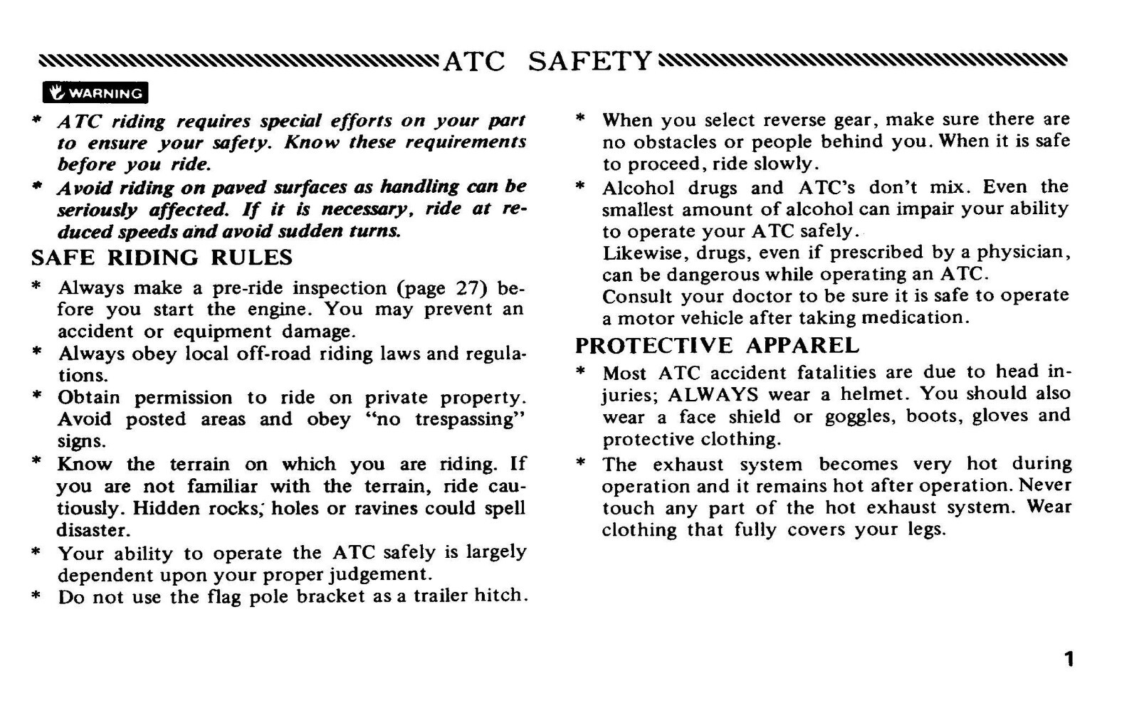 1987 Honda ATC Super Red 250ES Owner’s Manual 71 Pages