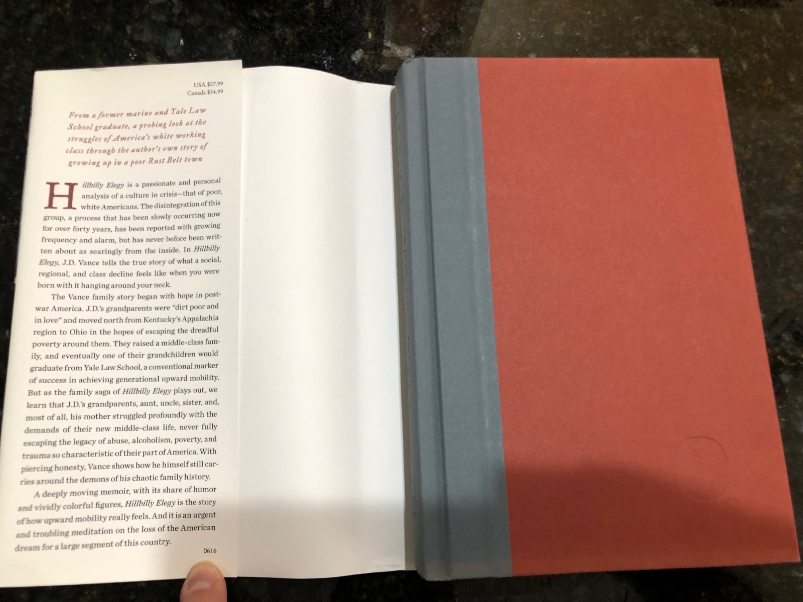 HILLBILLY ELEGY by J. D. Vance – STATED FIRST EDITION – Hardcover/DJ – BRAND NEW