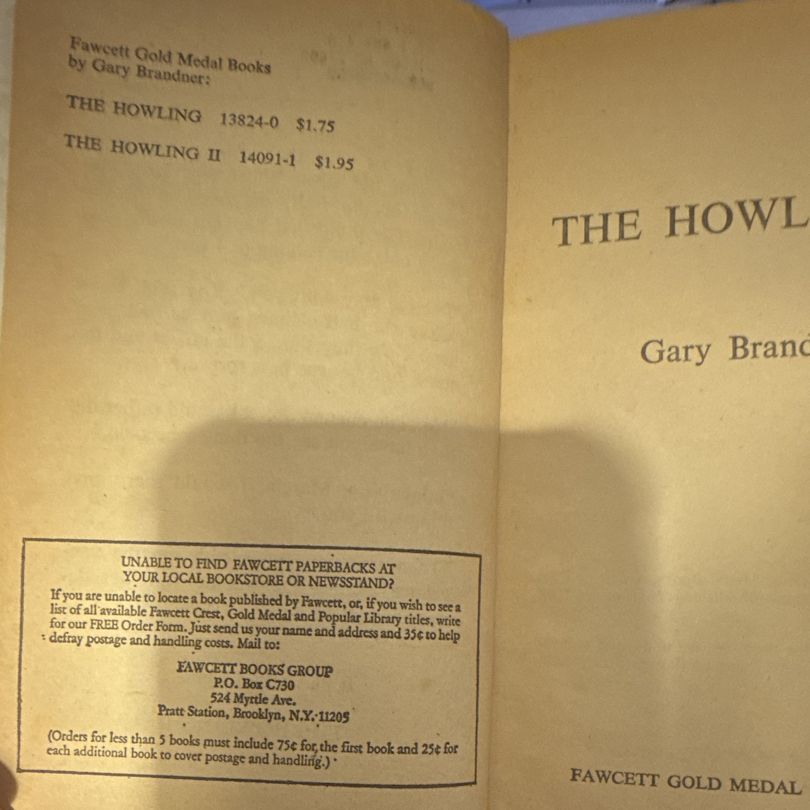 Fawcett Gold Medal The Howling I & II Gary Brandner PB Horror Film/TV 1977