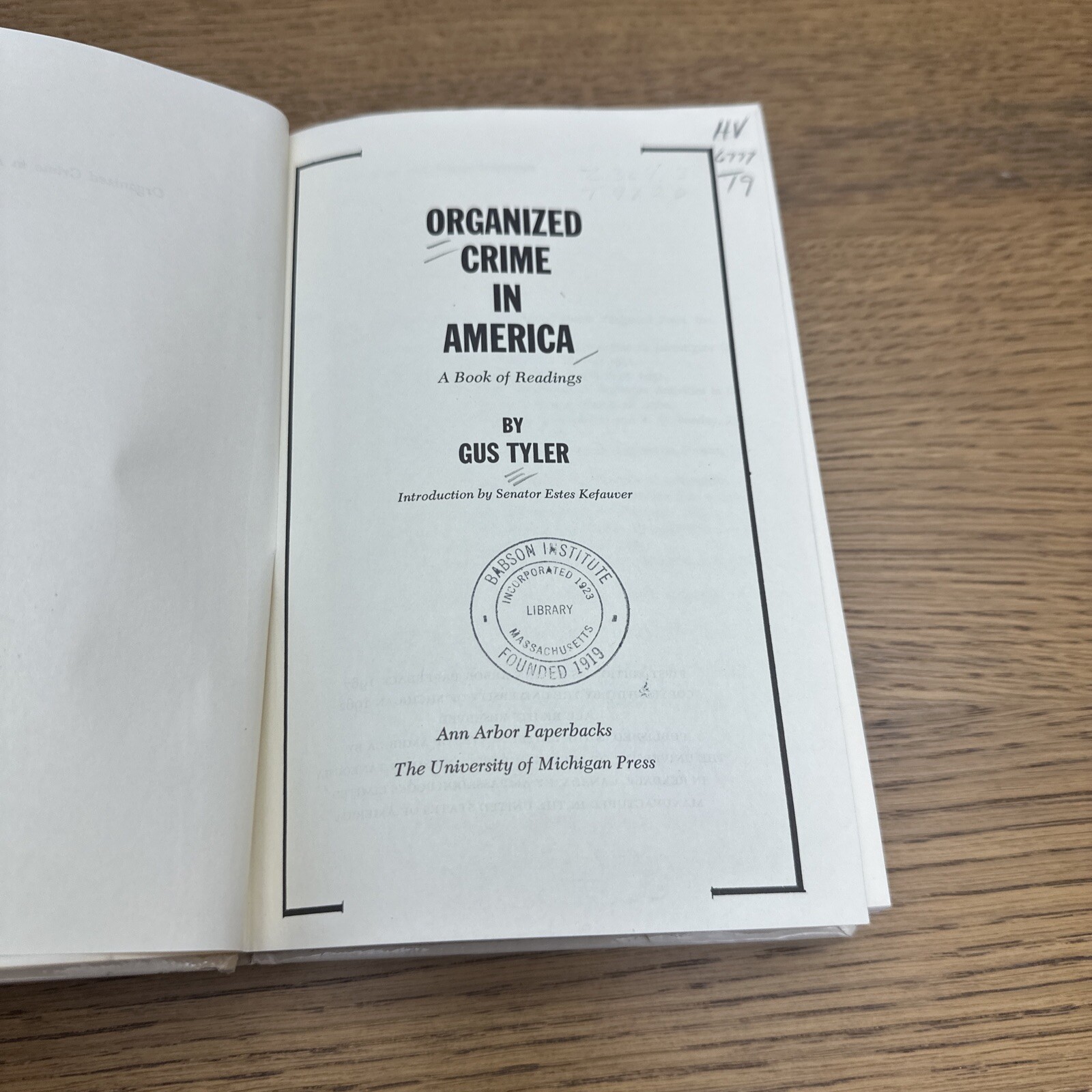 Organized Crime in America by Gus Tyler The University Of Michigan Press