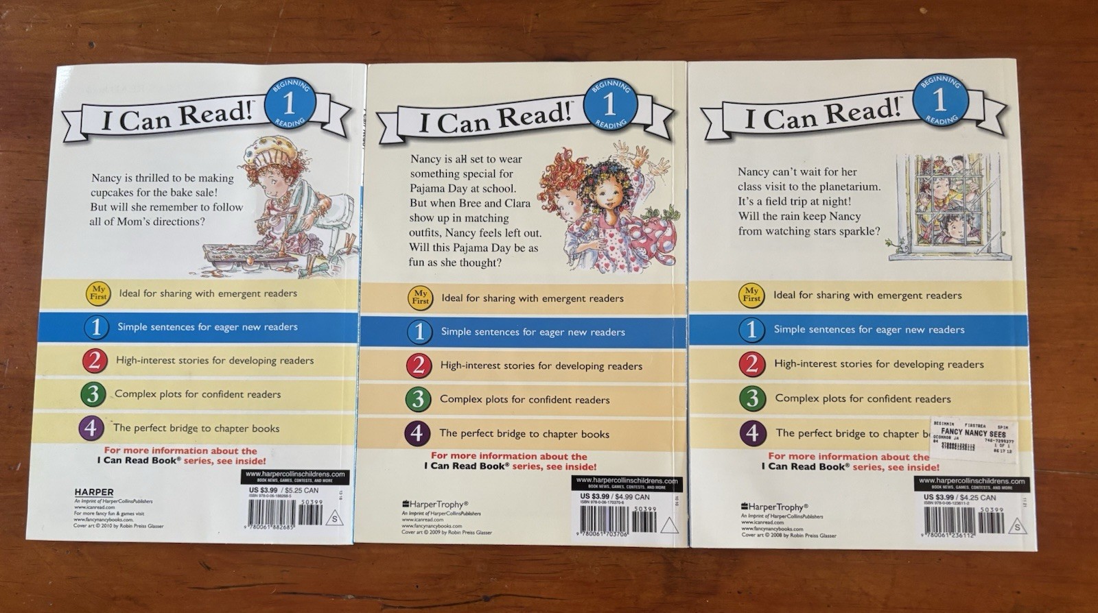 3 Fancy Nancy Book Lot I Can Level 1 Cupcakes, Sees Stars & Pajama Day UNUSED