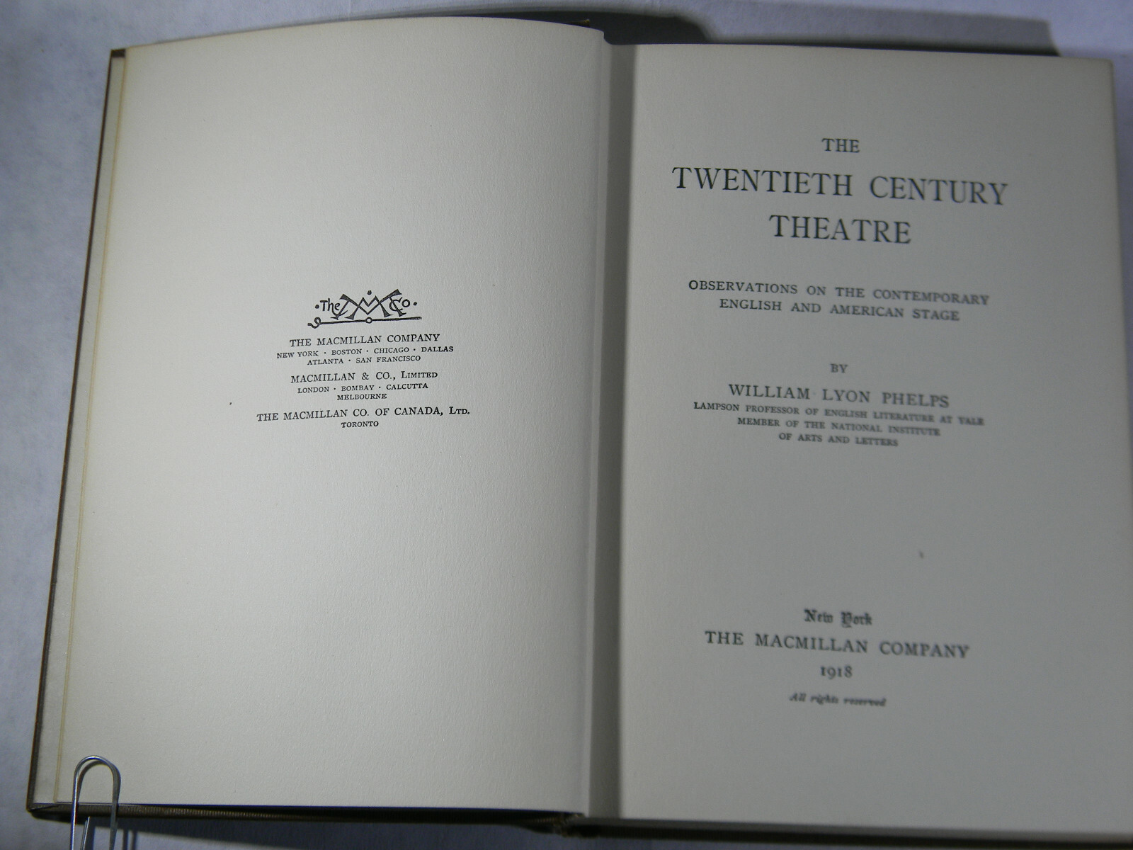 The Twentieth Century Theatre by William Lyon Phelps 1918 VG Book HC