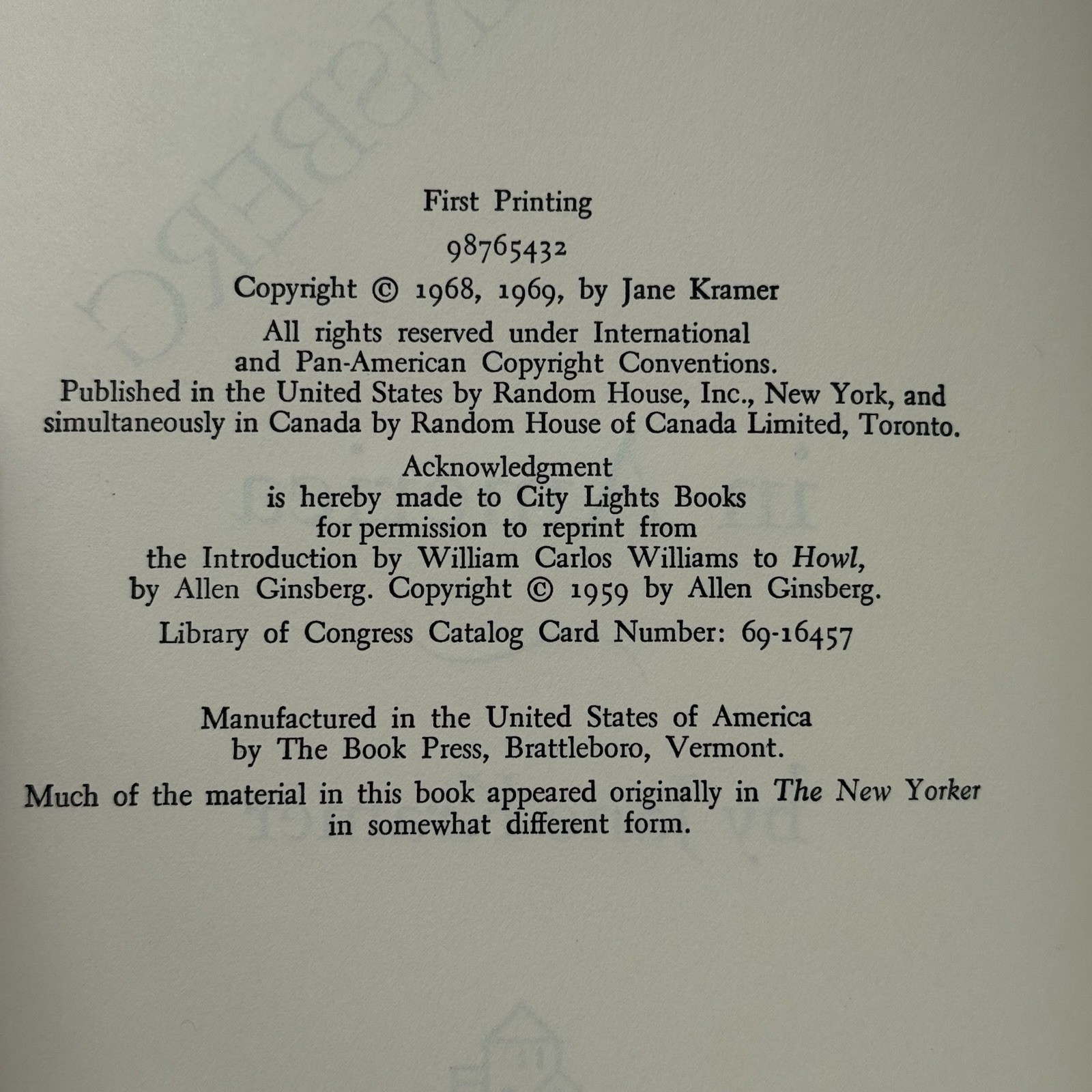 Allen Ginsberg in America by Jane Kramer Hardcover DJ 1969 1st Printing