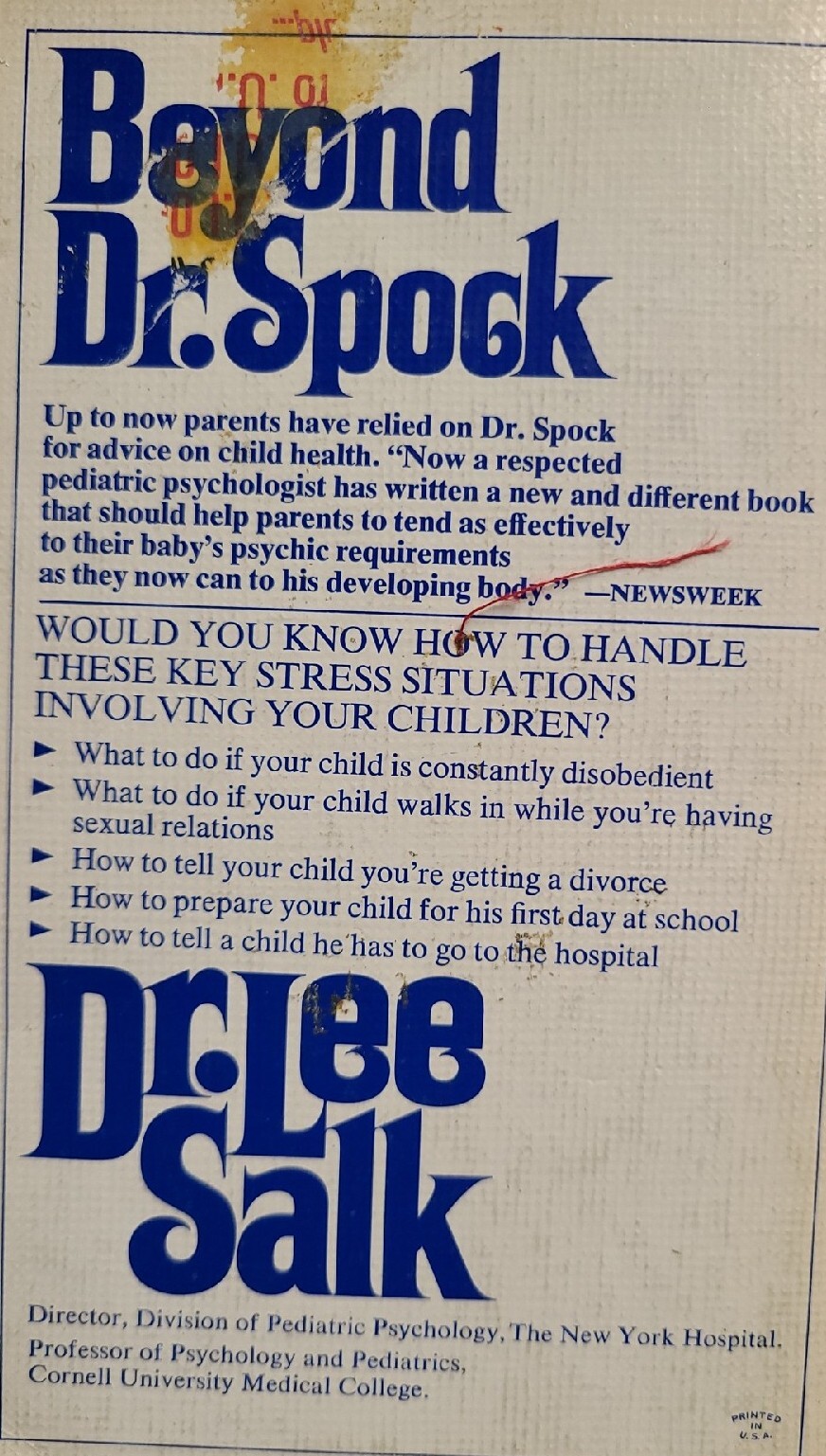 What Every Child Would Like His Parents To Know by Dr. Lee Salk 1st Printng 1973