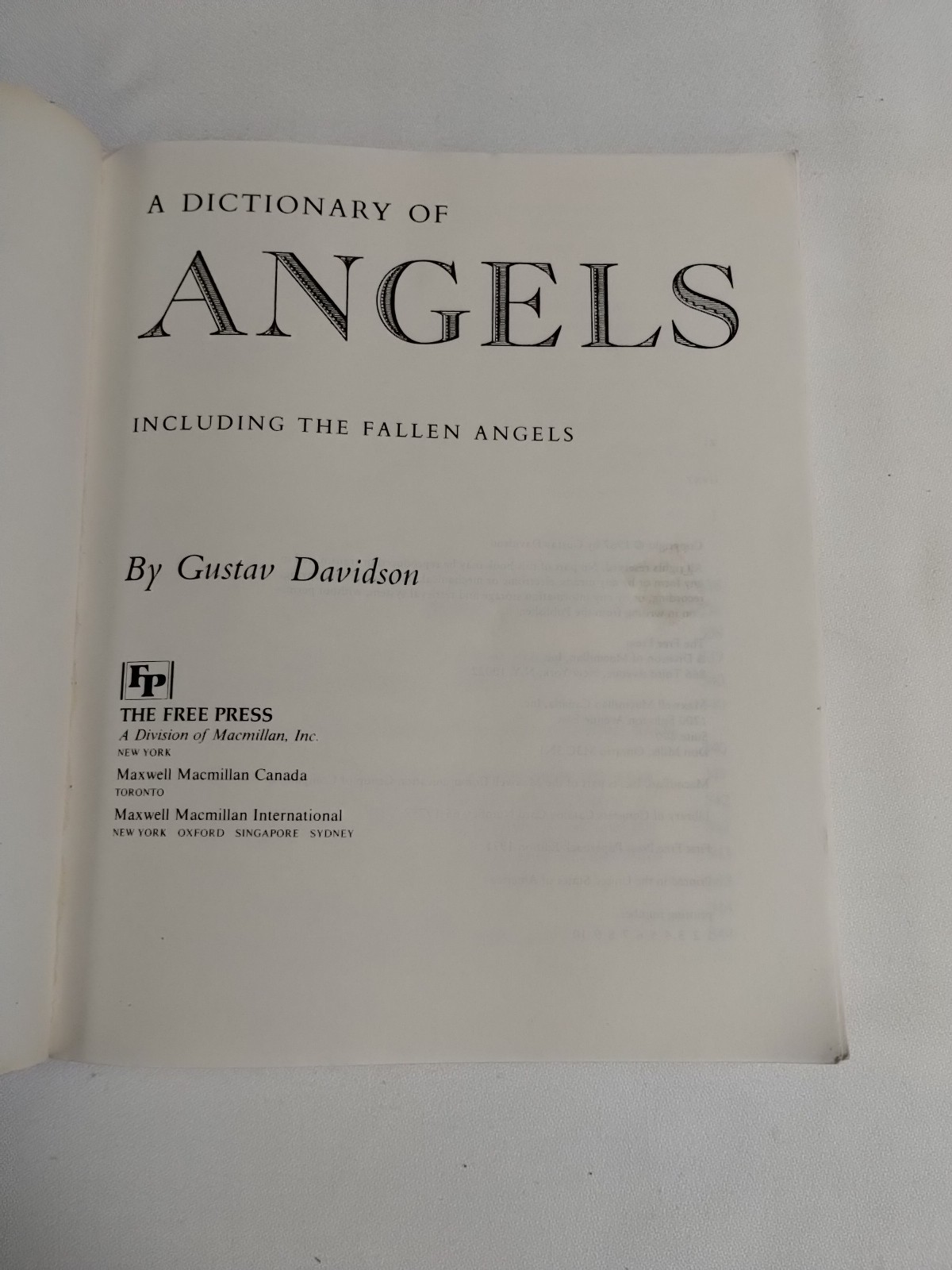 Dictionary Of Angels by Gustav Davidson 1971 Paperback First Free Press Edition