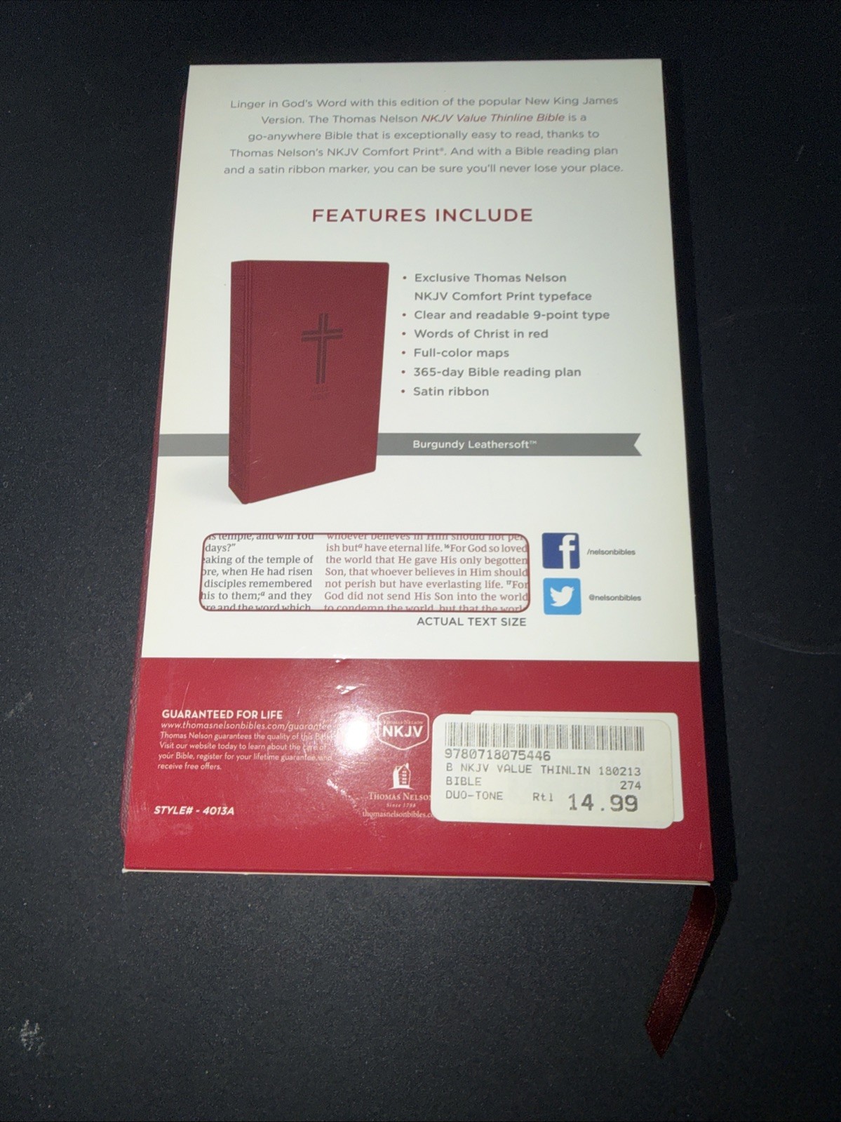 NKJV Value Thinline Bible, Wine Leathersoft, Gray Letter Comfort Print Thinline