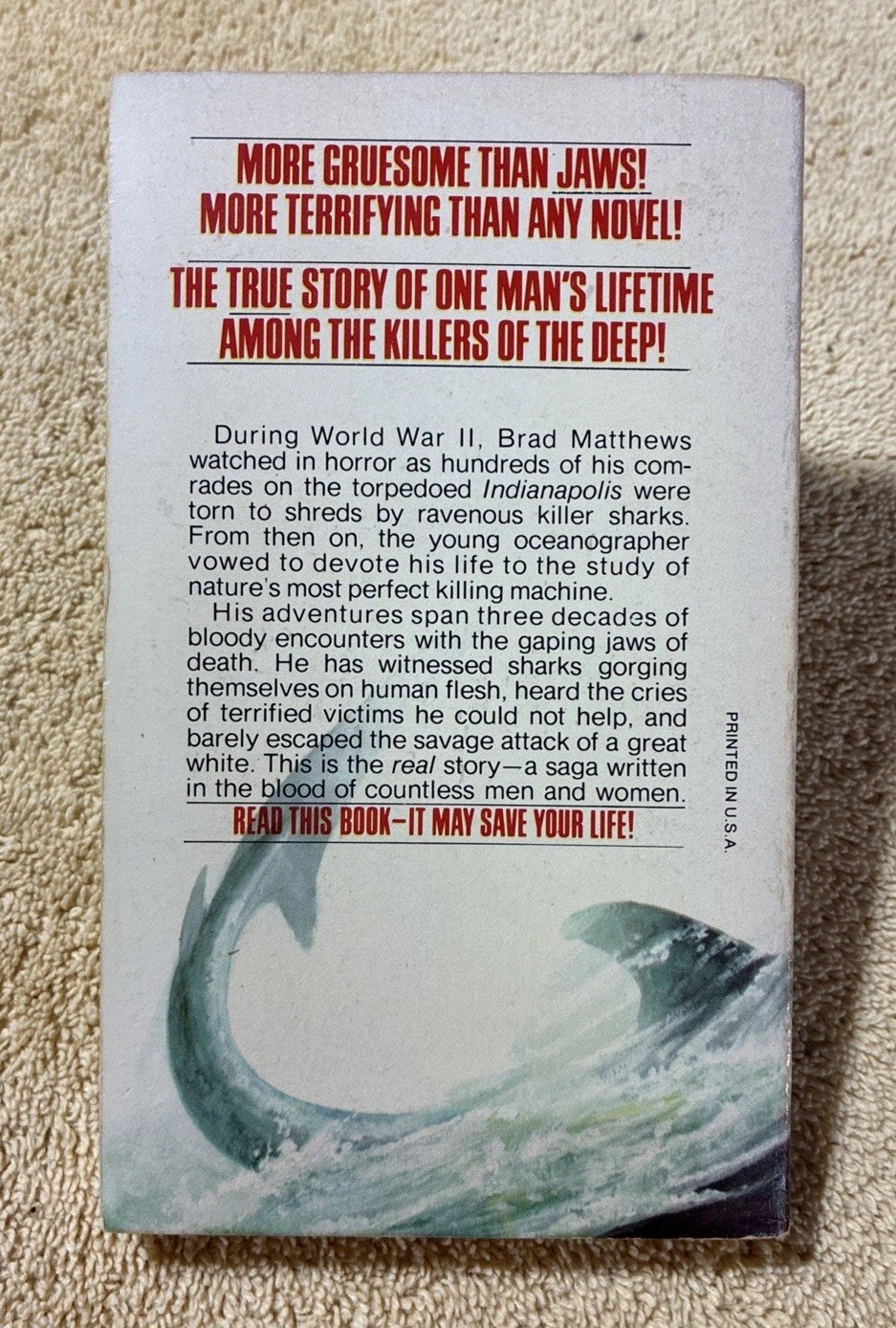 Killer Sharks: The Real Story by Brad Matthews Vintage 1977 PB Shark Book V RARE