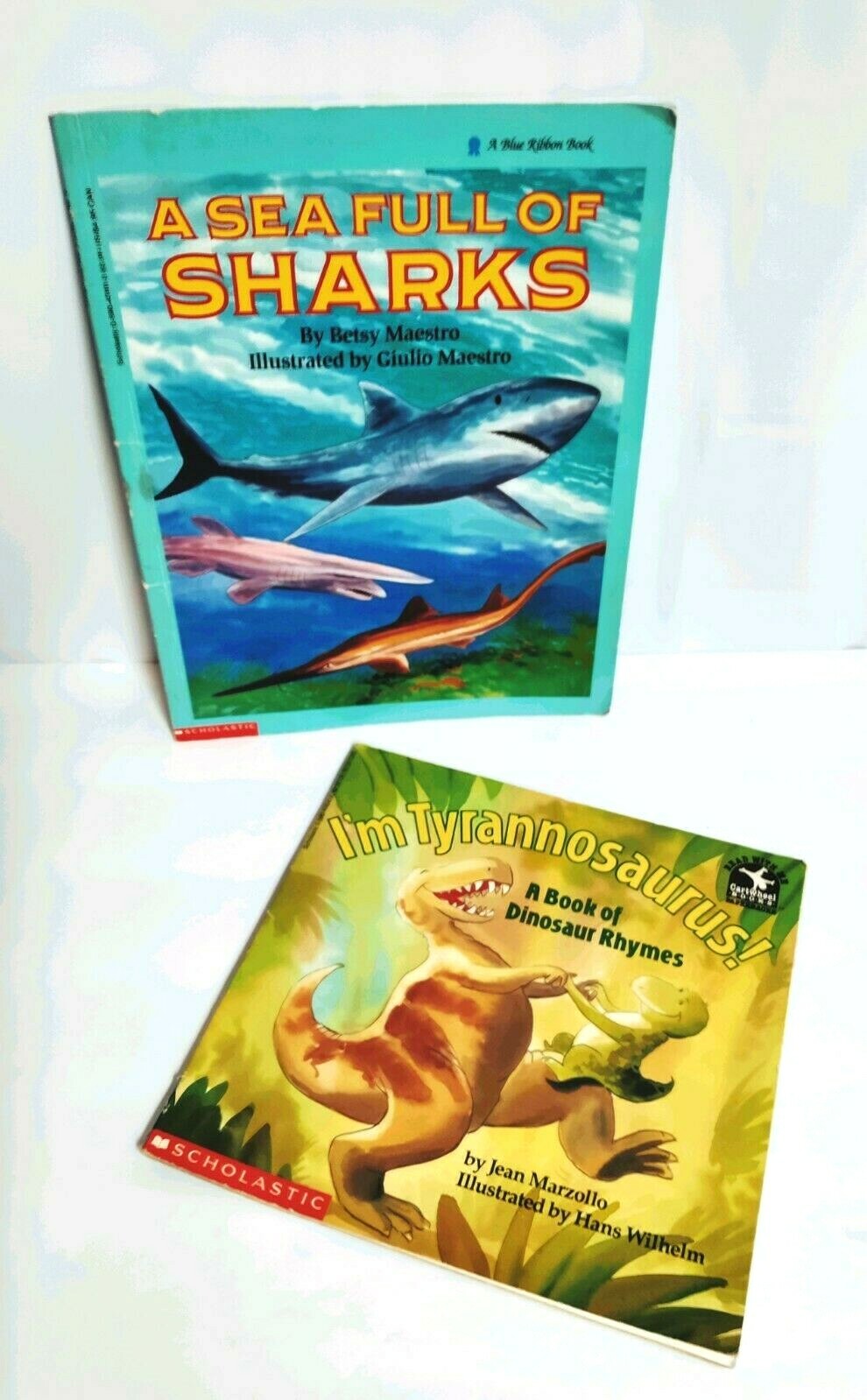 Vntg Children’s Books Dinosaur Rhymns Sea Full Of Sharks Colorful Pictures 2 Bks