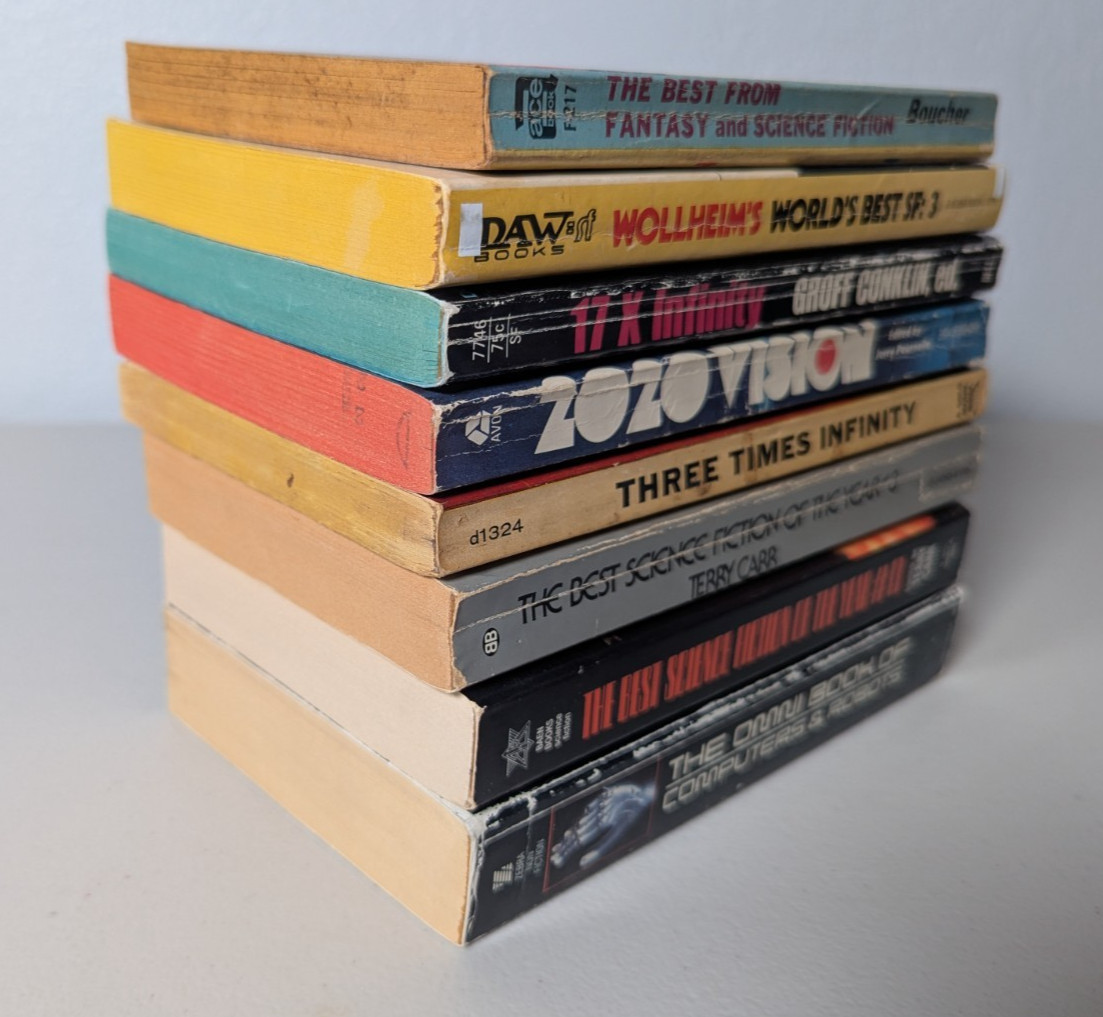 Lot of 8 Vintage Science Fiction Sci-Fi Anthology Paperbacks – Best, F&SF, OMNI
