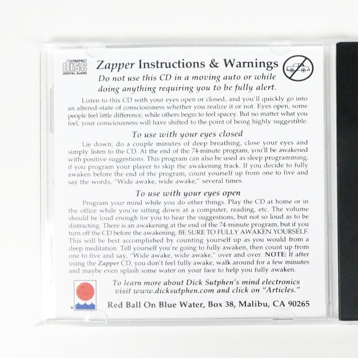WEIGHT LOSS SELF HYPNOSIS CD Zapper Dick Sutphen Guided Meditation WILL POWER
