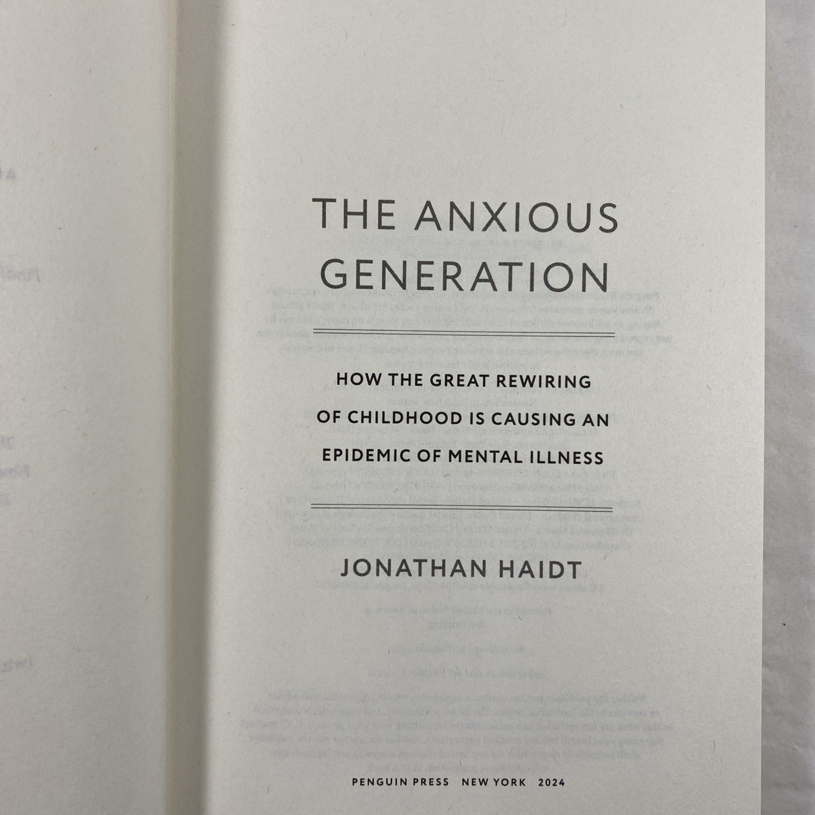The Anxious Generation How The Great Rewiring Jonathan Haidt Penguin HC DJ 2024