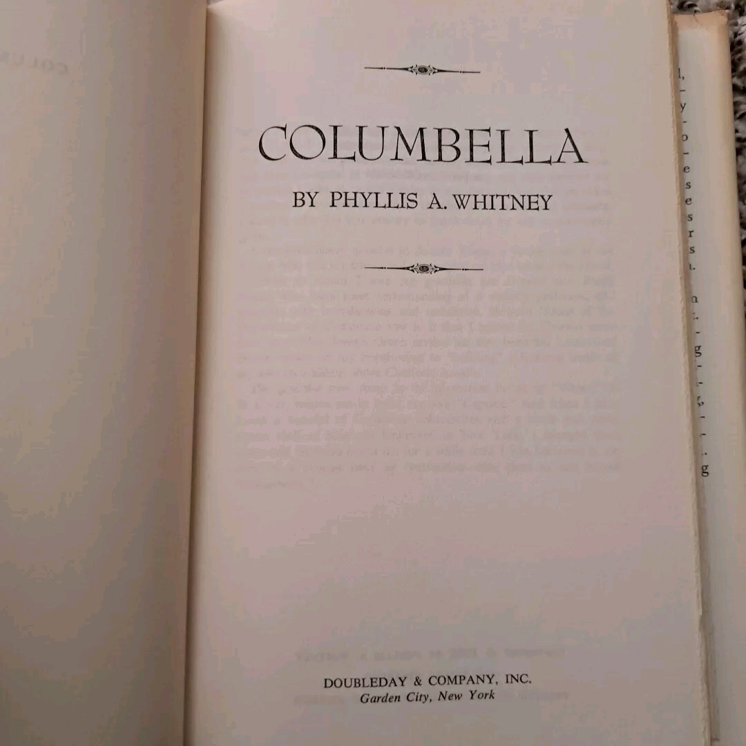 Columbella Phyllis Whitney Doubleday 1966 HC DJ 246 Pages