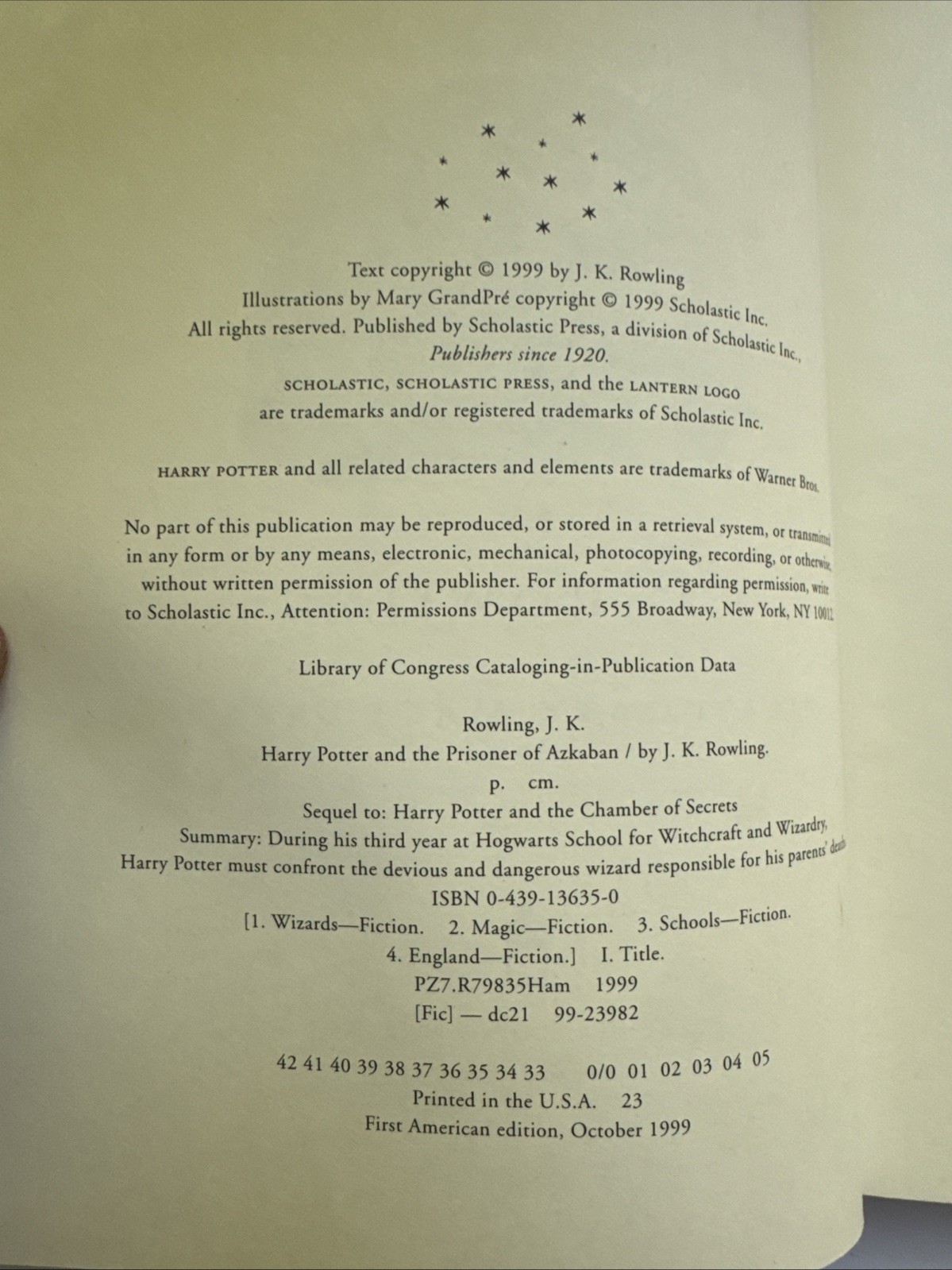 Harry Potter and the Prisoner of Azkaban J.K. Rowling First US Ed 1st Printing