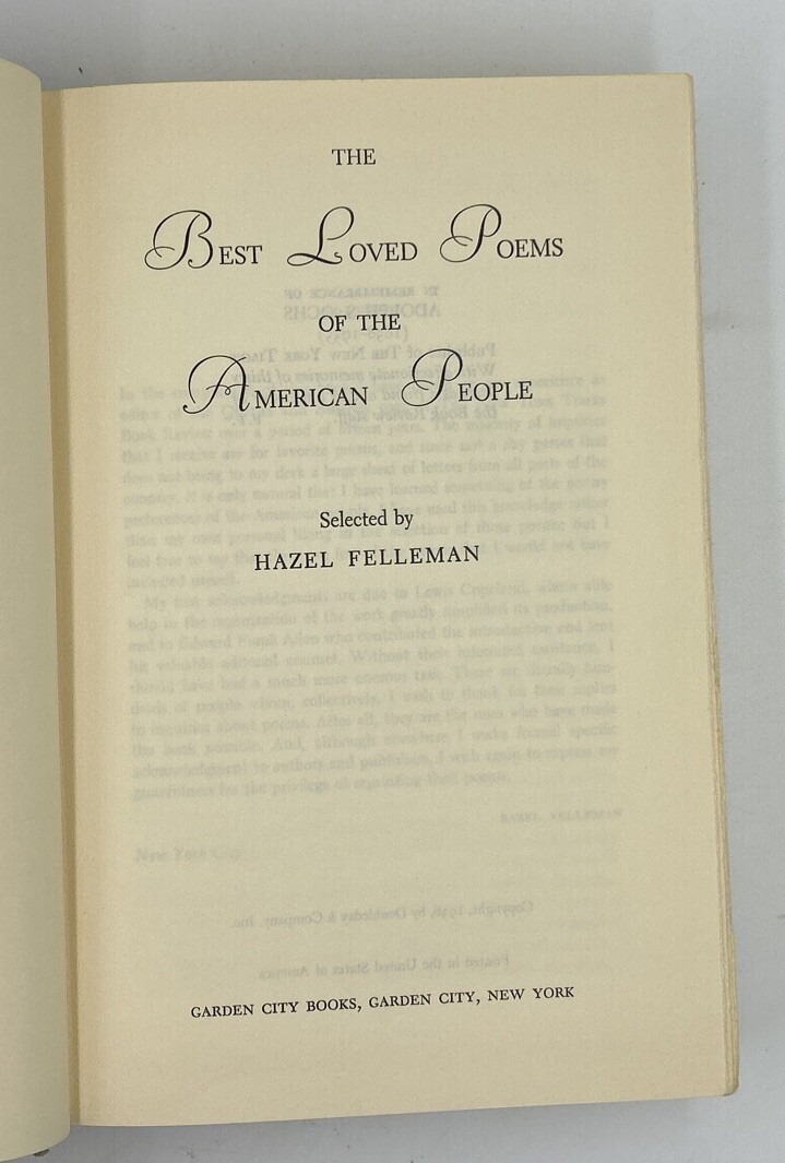 Best Loved Poems of the American People by Hazel Felleman (1936, Hardcover)