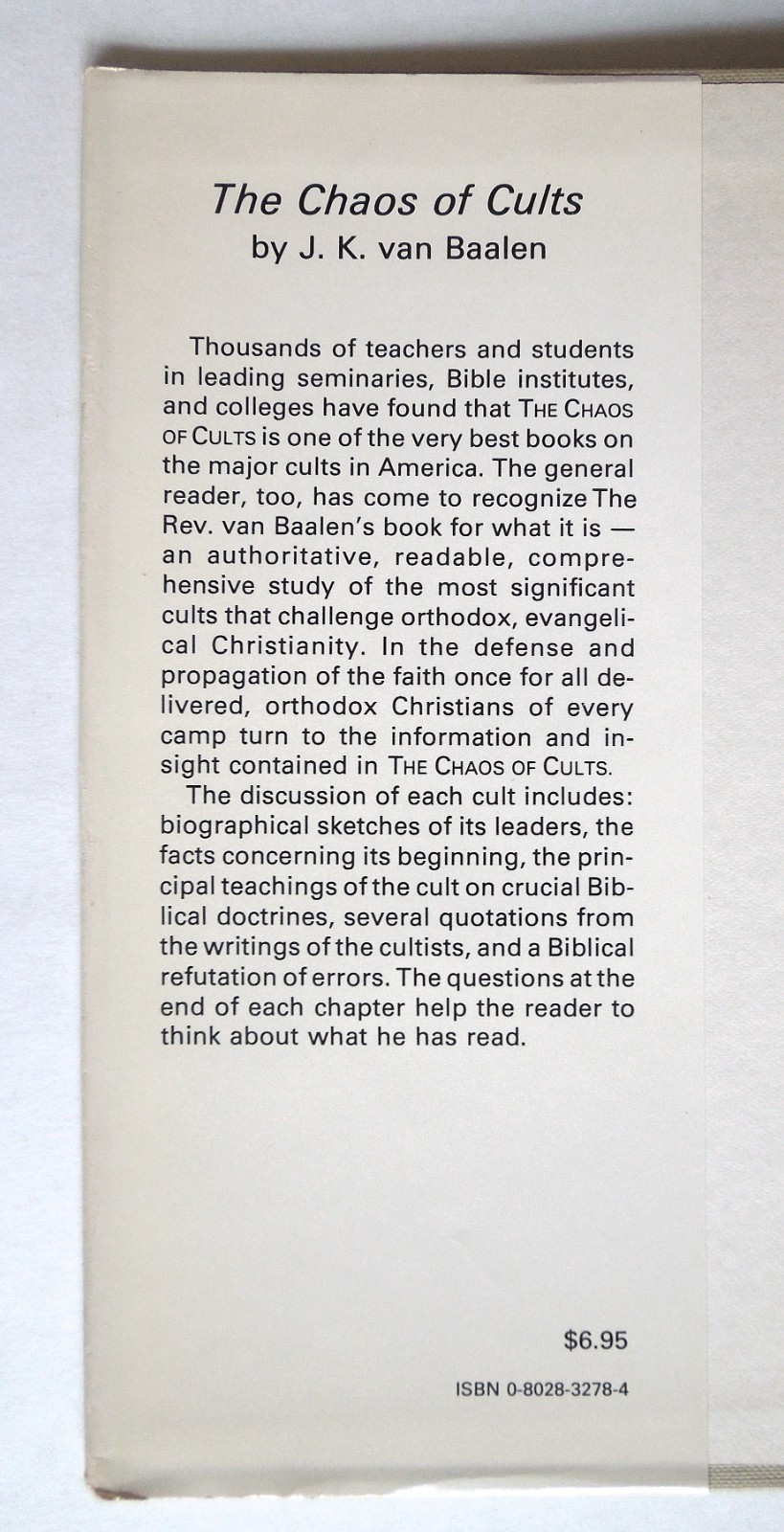 The Chaos of Cults – J.K. Van Baalen, 1975 hc w/dj, Wm. B. Eerdmans Pub. Co.