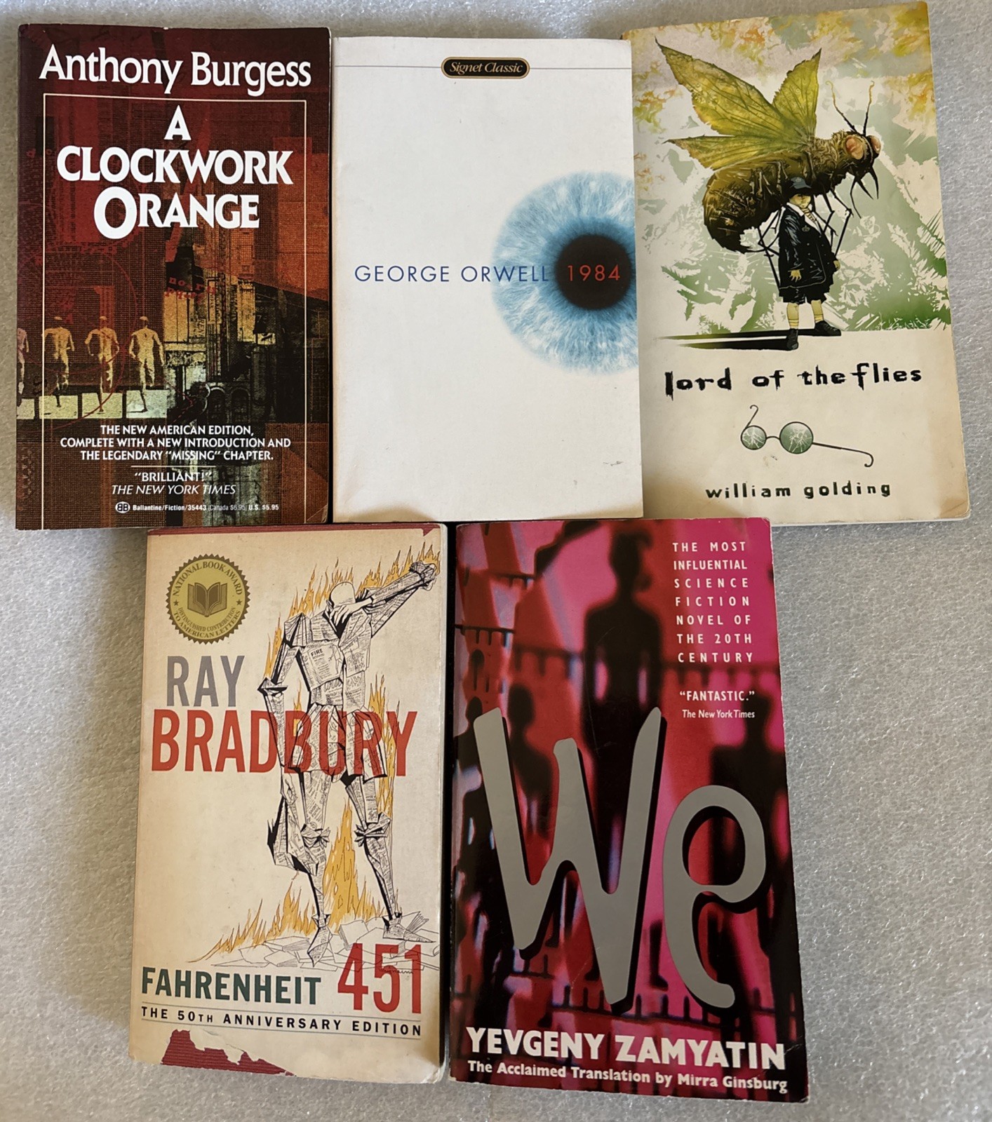 Lot of 5 Dystopian mass market pocket sized paperback books (one is underlined)