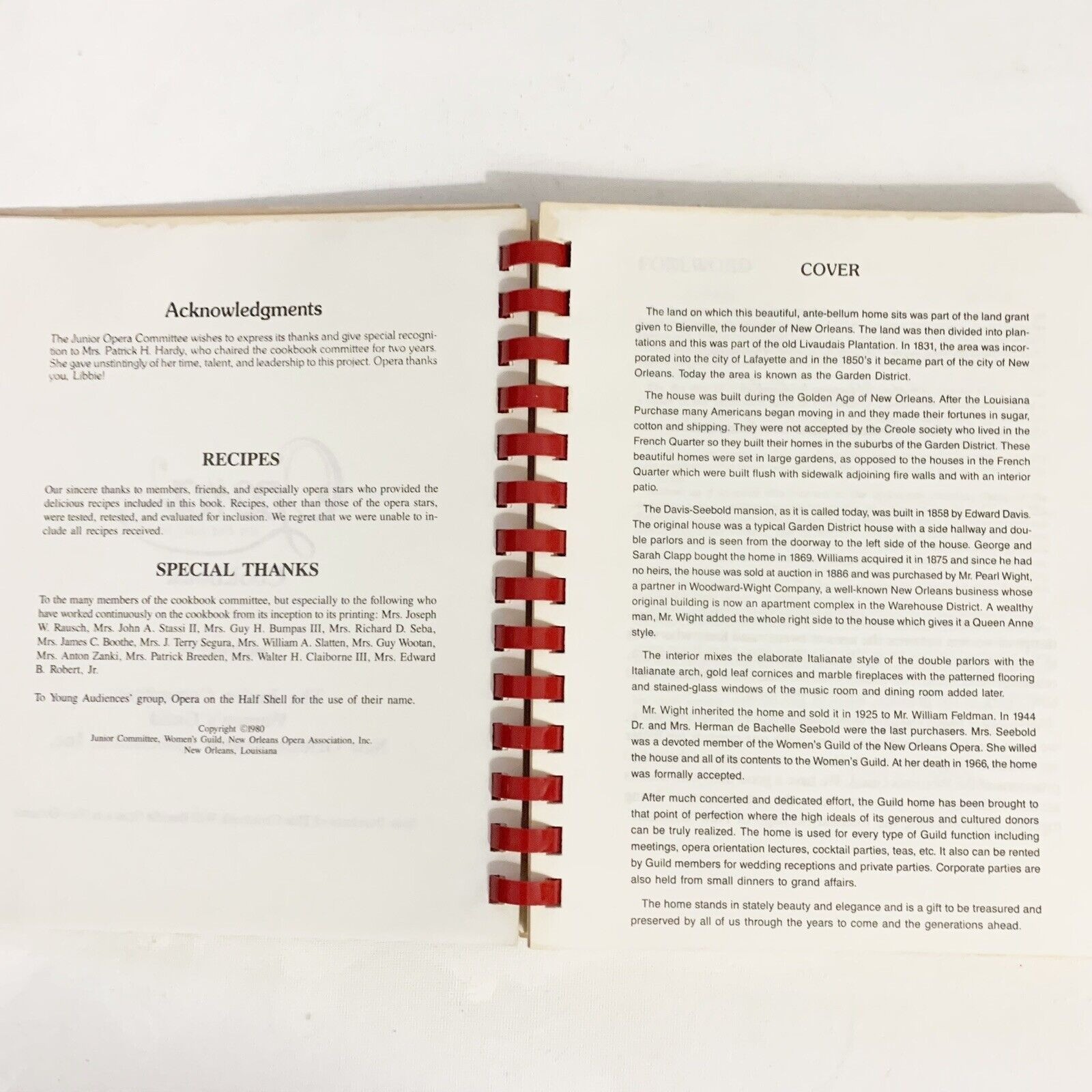 New Orleans Louisiana Cajun Creole Spiral Cookbook Opera Association Junior Wome