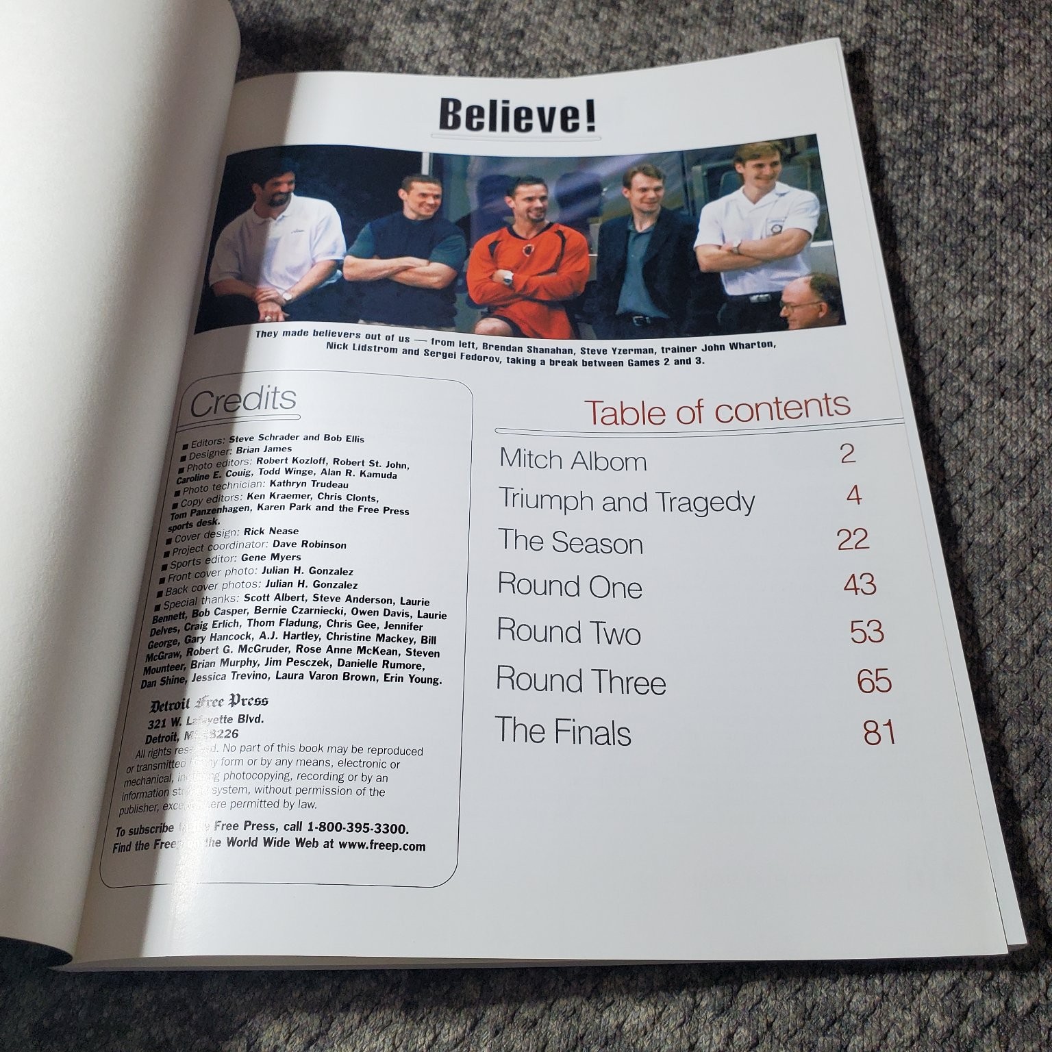Believe! Mitch Albom 1998 Detroit Red Wings Stanley Cup Book Detroit Free Press