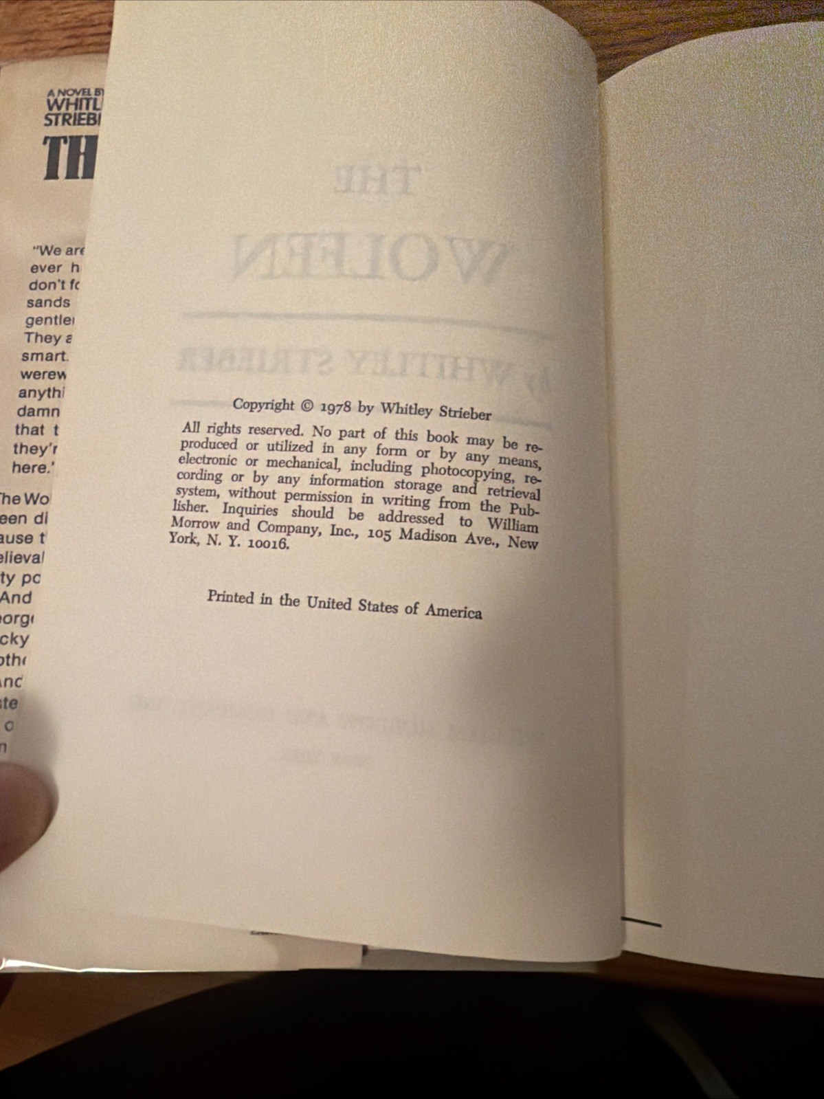 Wolfen by Whitley Strieber (1978, Hardcover) first edition